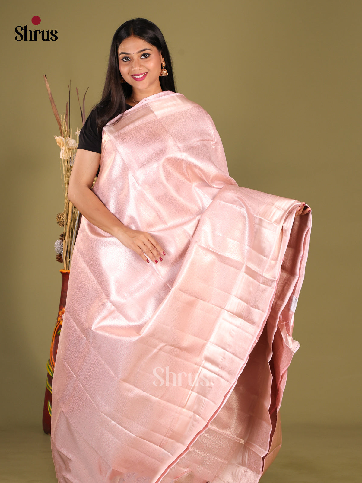 Pink(Single tone) - Kanchipuram-halfpure Saree