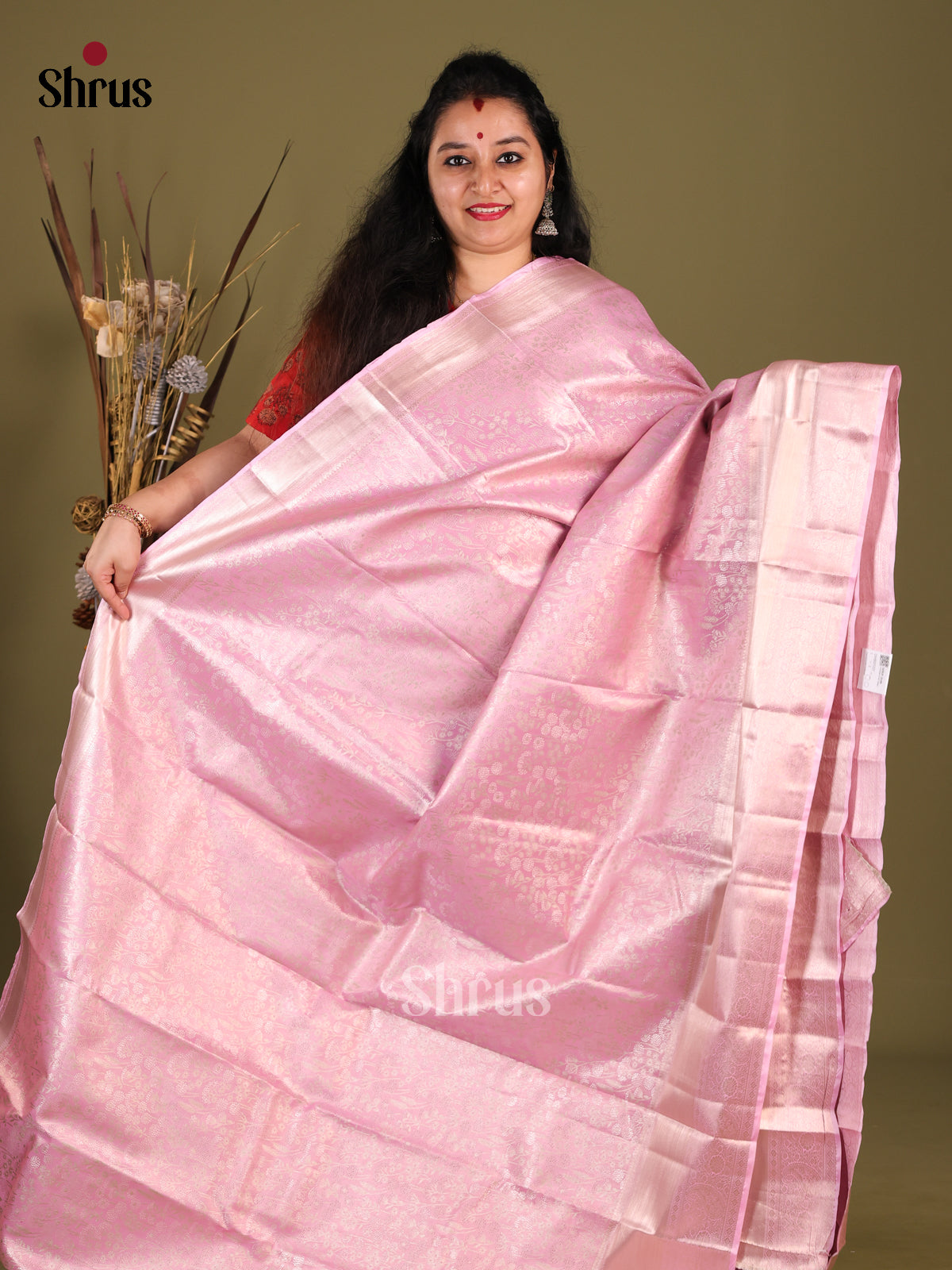 Pink(Single Tone)- Kanchipuram-halfpure Saree - Shop on Shrus.com