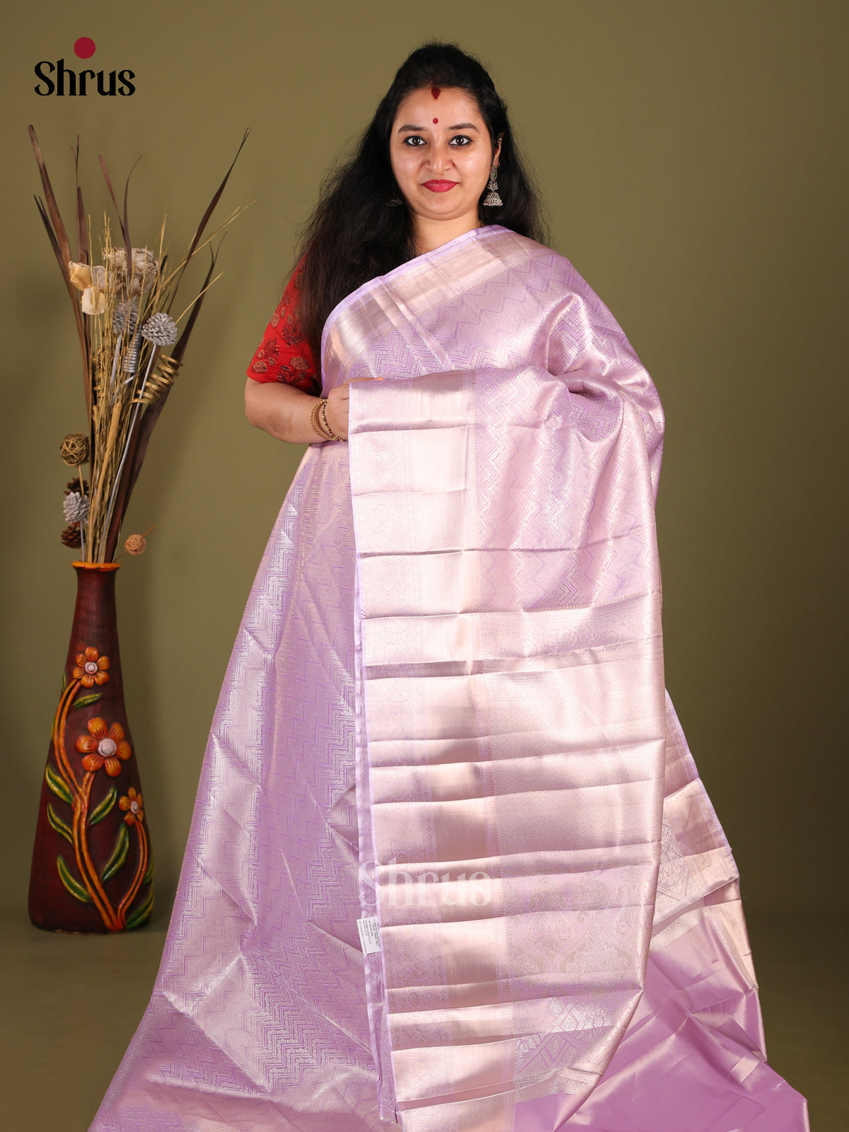 Lavender(Single Tone) - Kanchipuram-halfpure Saree - Shop on Shrus.com