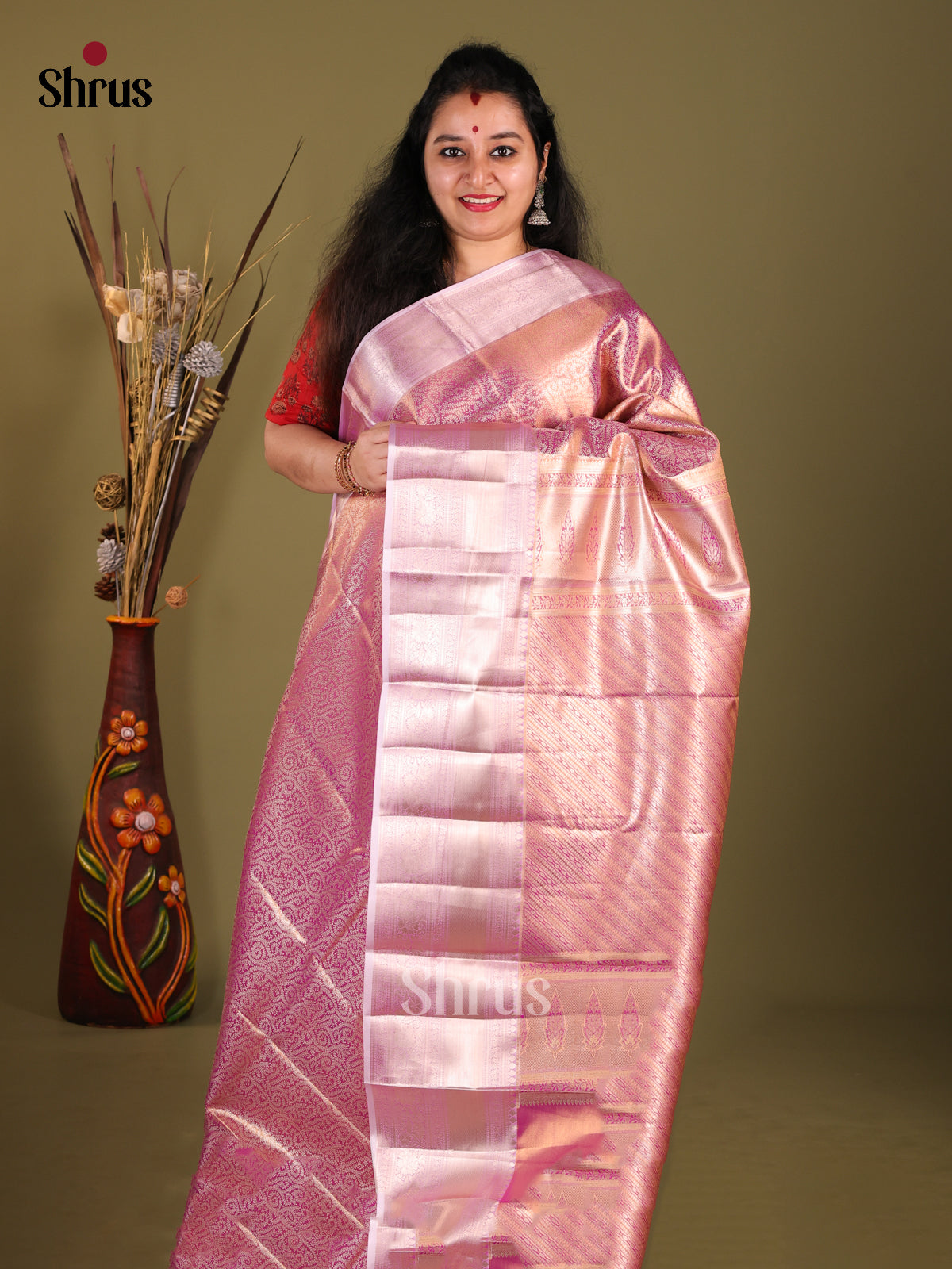 Lavender(Single tone) - Kanchipuram-halfpure Saree - Shop on Shrus.com