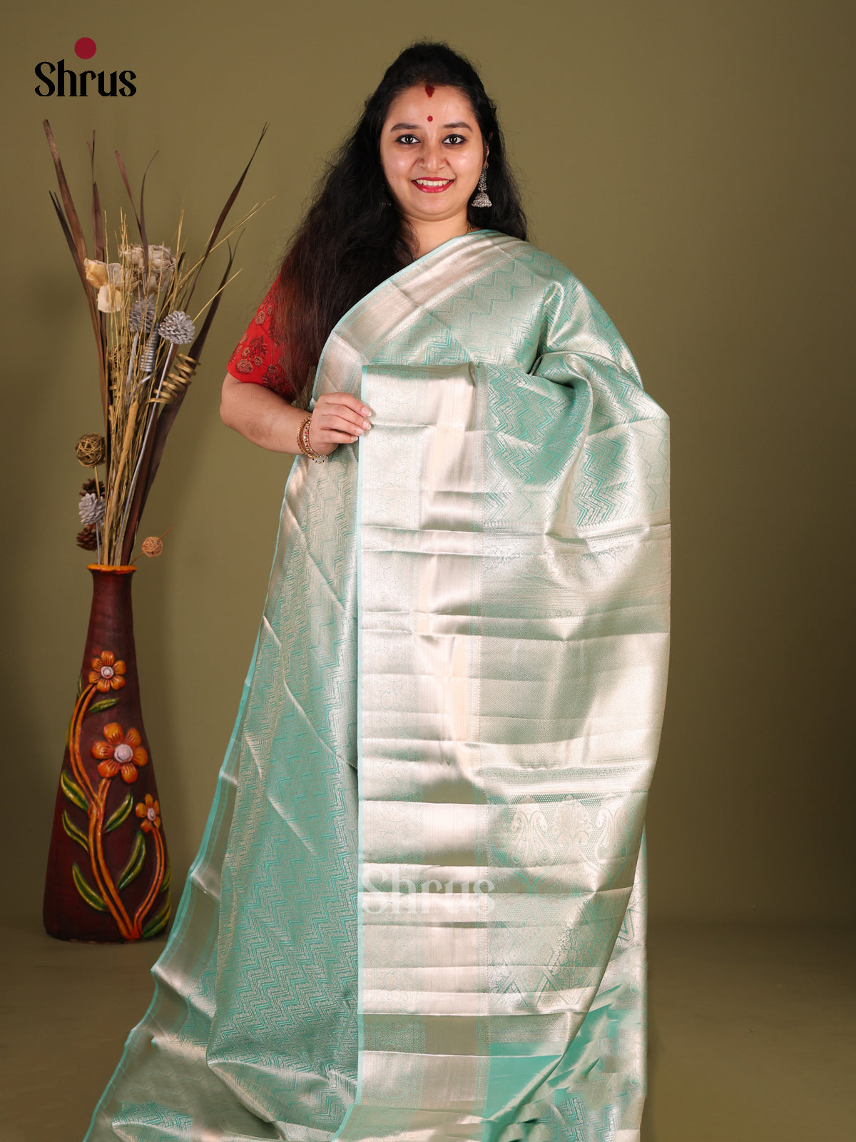 Pastel Blue Kanchipuram halfpure Saree