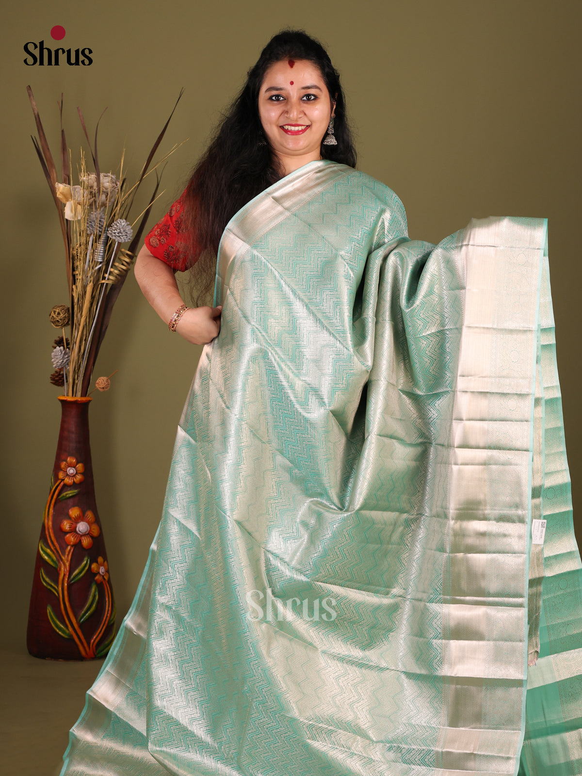 Pastel Blue Kanchipuram halfpure Saree 1