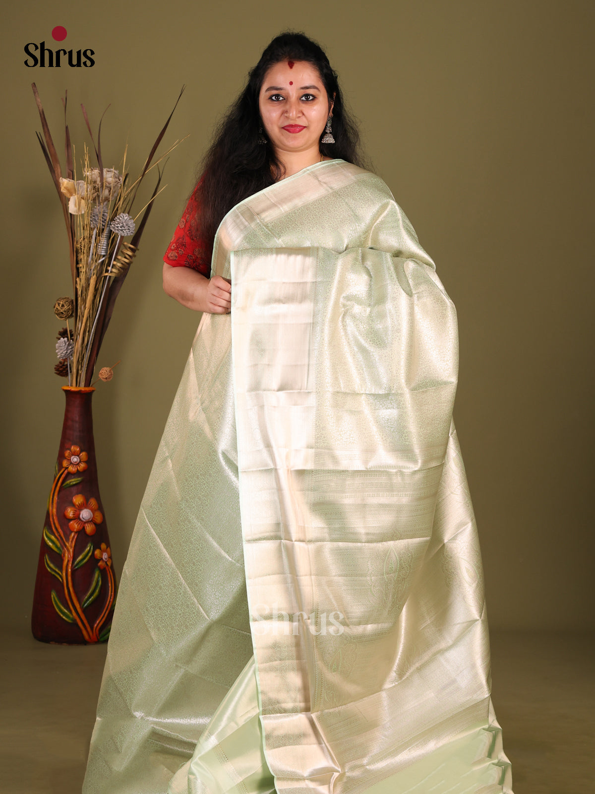 Pista Green(Single Tone) - Kanchipuram-halfpure Saree