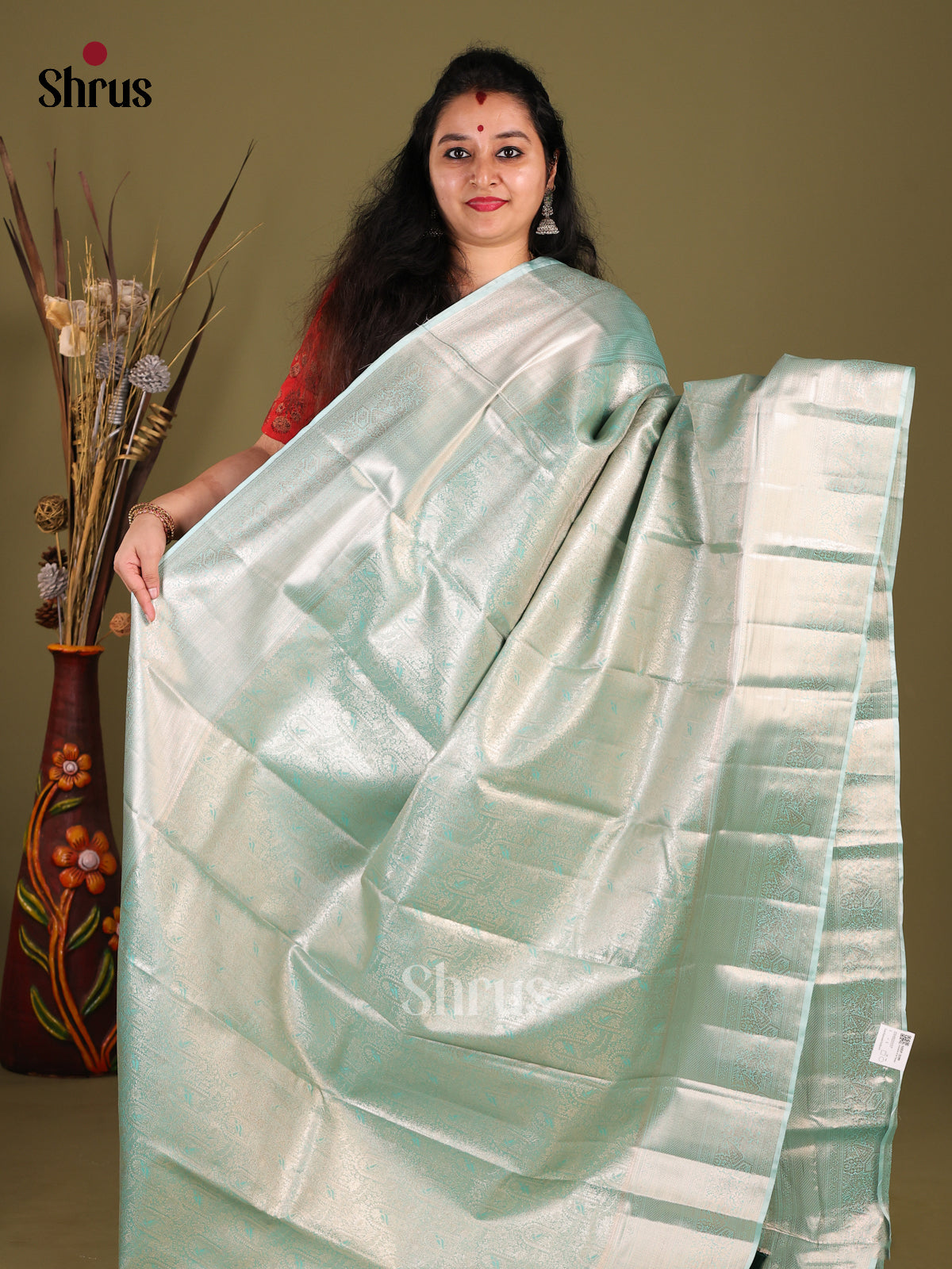 Pastel Blue(Single Tone) - Kanchipuram-halfpure Saree - Shop on Shrus.com