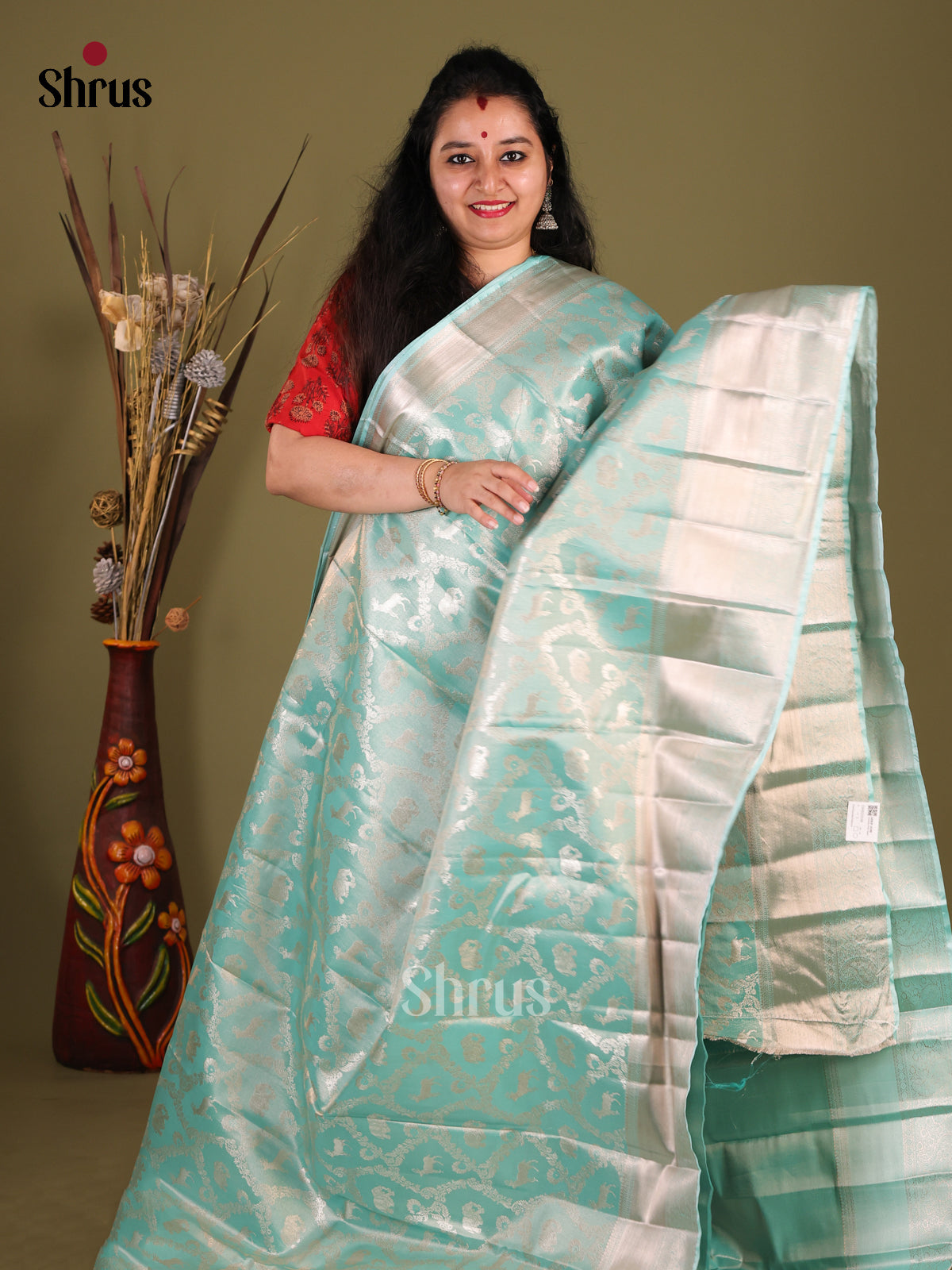 Pastel Blue(Single Tone) - Kanchipuram-halfpure Saree - Shop on Shrus.com