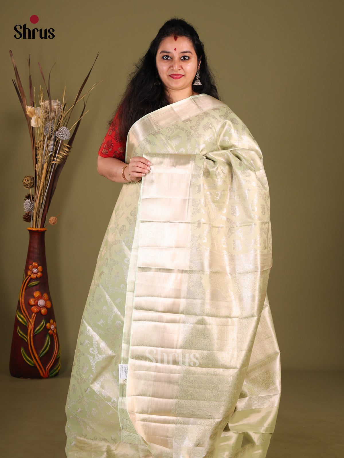 Pista Green(Single Tone) - Kanchipuram-halfpure Saree
