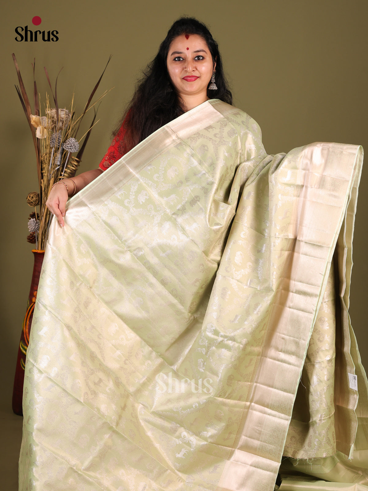 Pista Green(Single Tone) - Kanchipuram-halfpure Saree