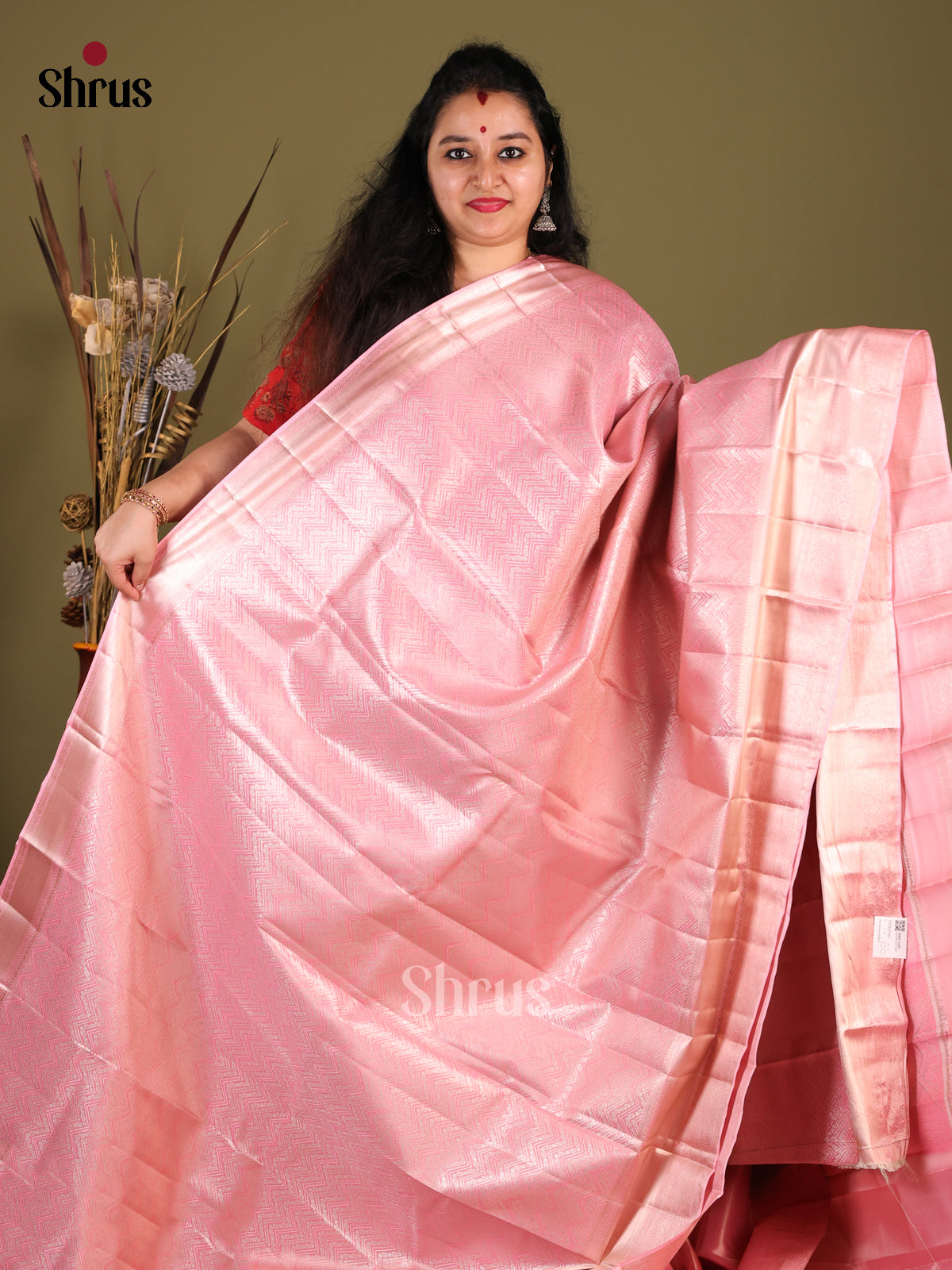 Pink(Single one) - Kanchipuram-halfpure Saree - Shop on Shrus.com
