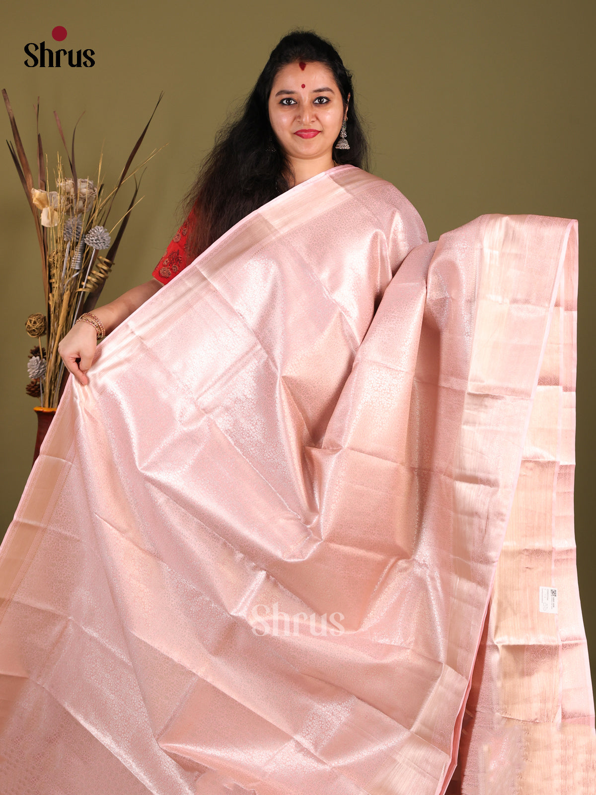 Pink(Single Tone) - Kanchipuram-halfpure Saree - Shop on Shrus.com