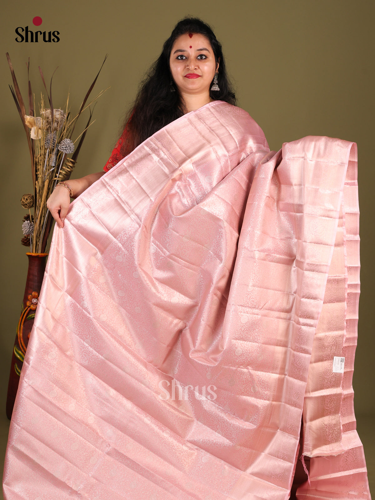 Pink(Single Tone)- Kanchipuram-halfpure Saree - Shop on Shrus.com
