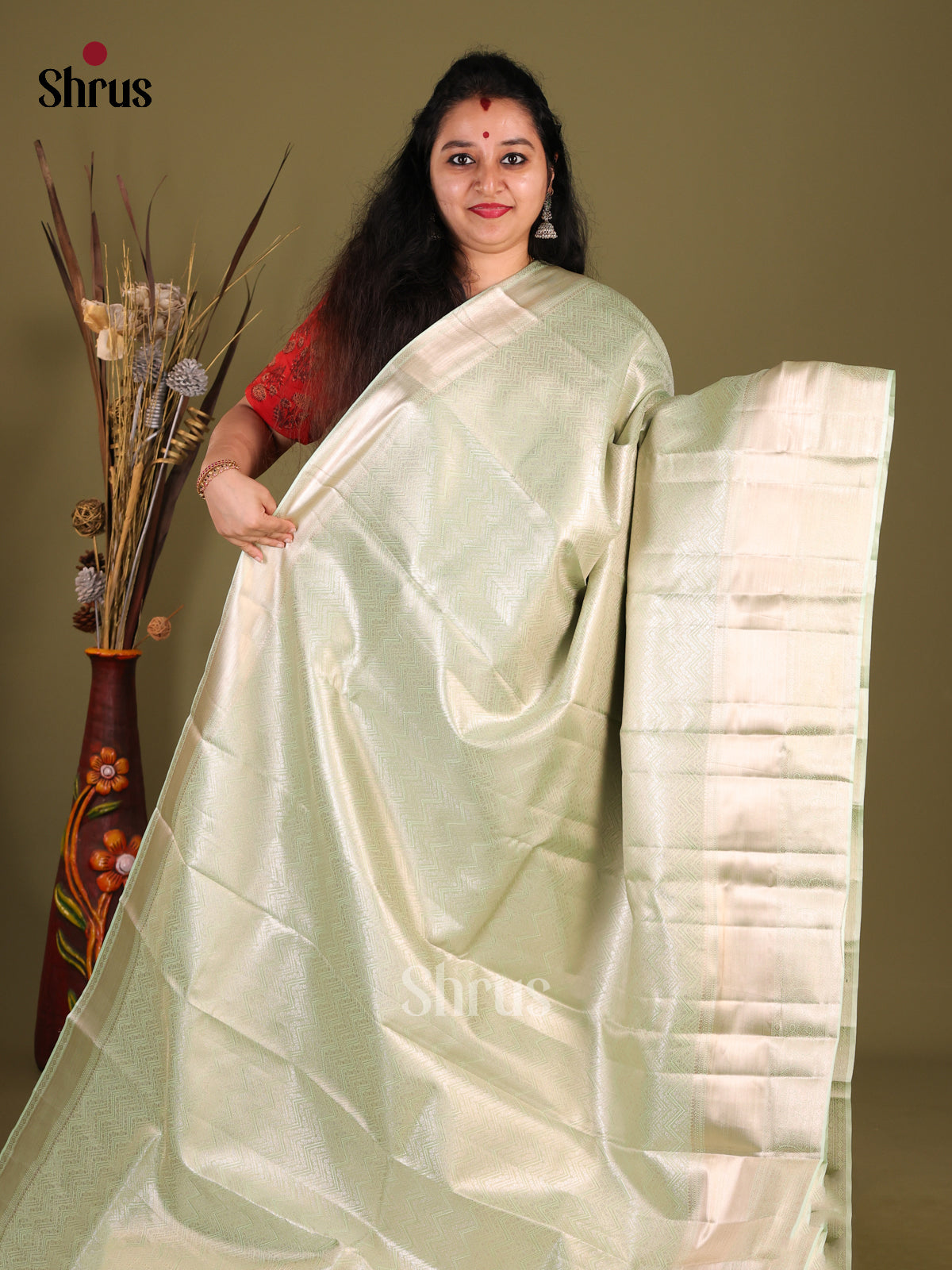 Pastel Green(Single Tone) - Kanchipuram-halfpure Saree - Shop on Shrus.com