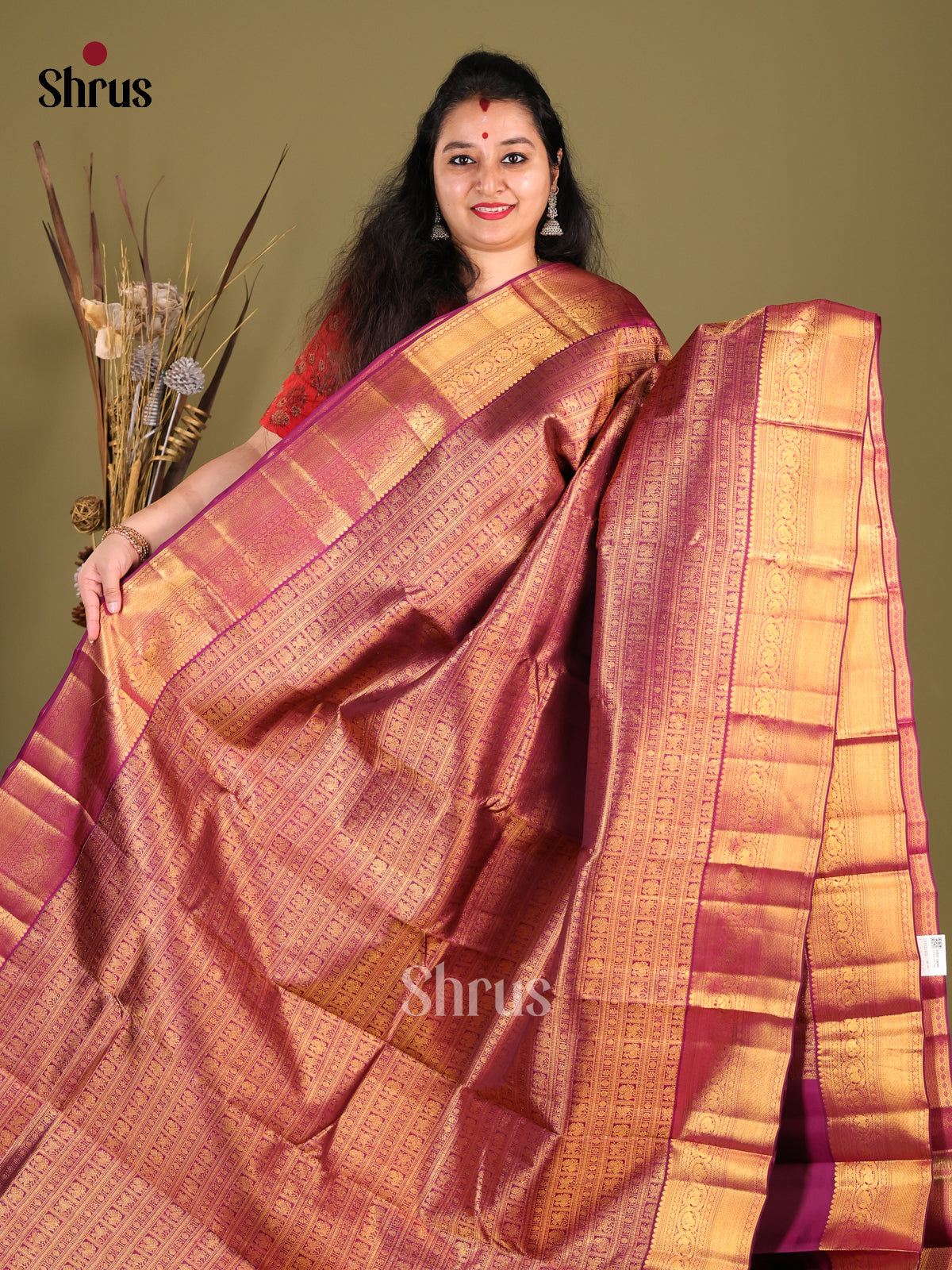 Regal Maroon Kanjivaram Silk Saree with Golden Zari Brocade & Rich Zari Pallu -1