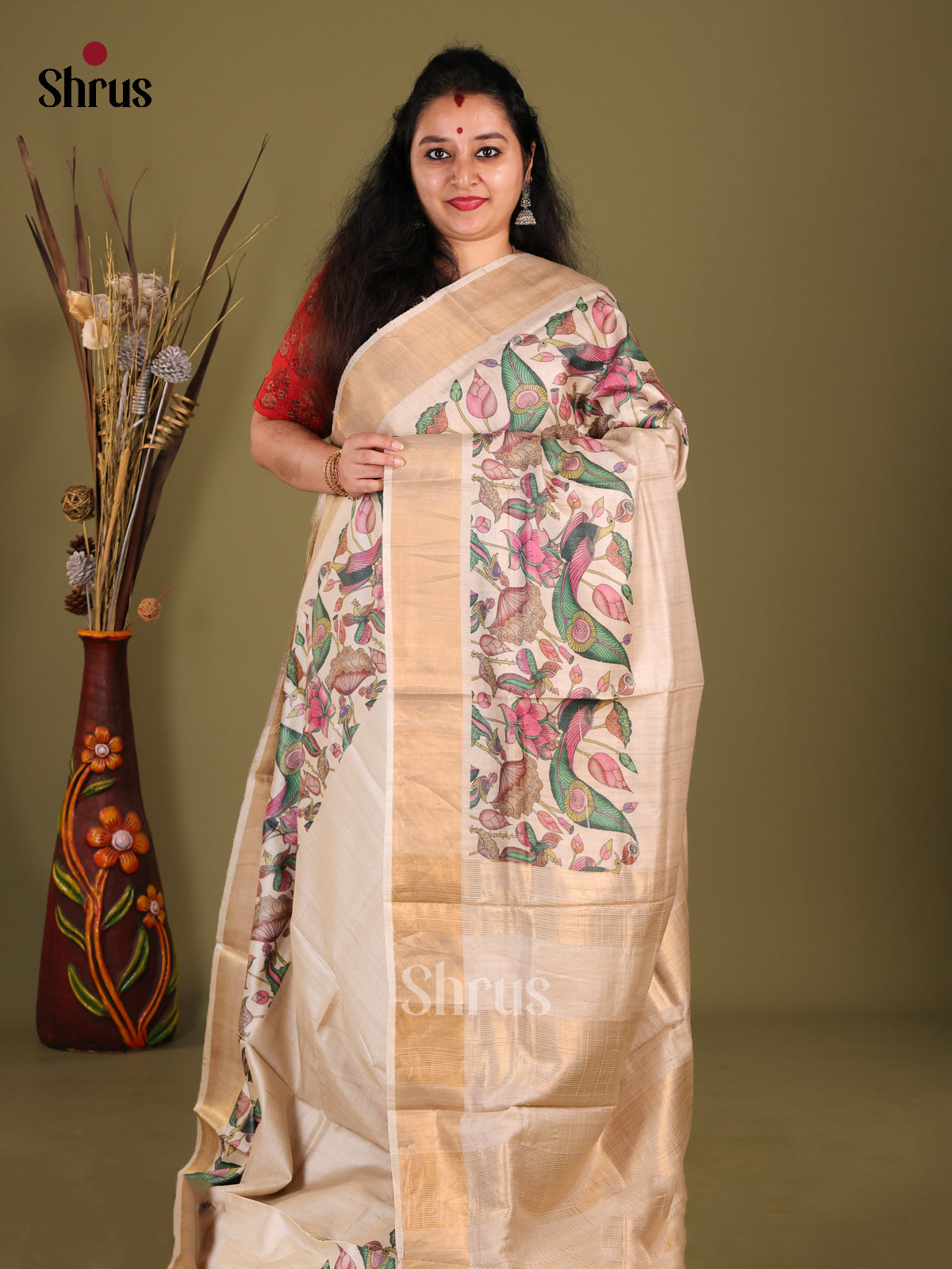 Cream (Single Tone)- Tussar Saree