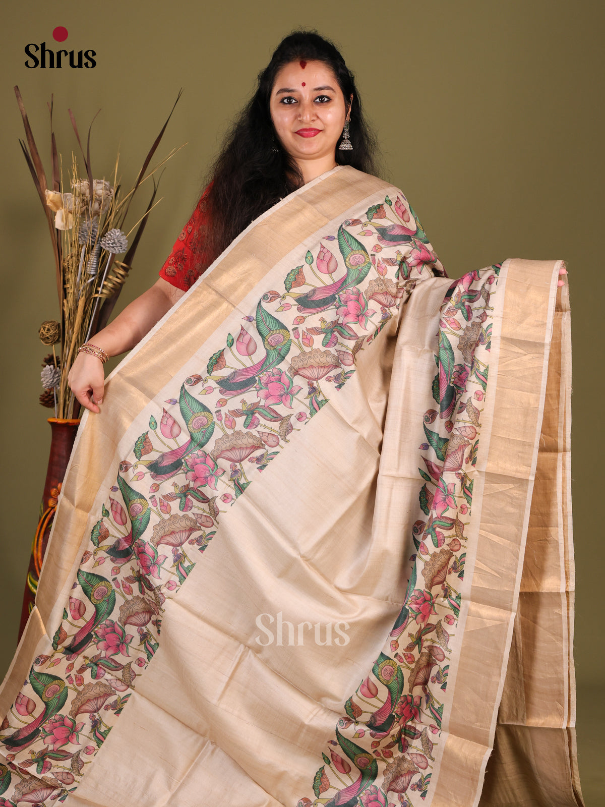 Cream (Single Tone)- Tussar Saree