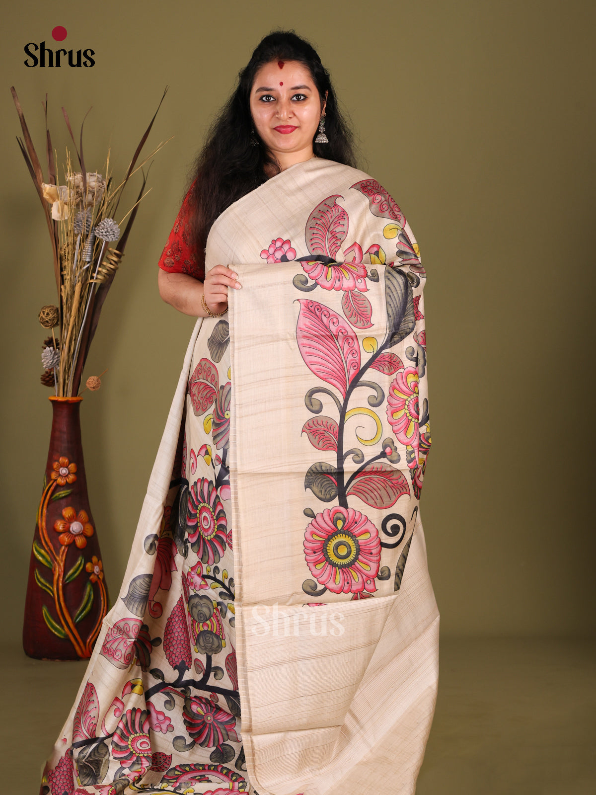 Cream(Single Tone)- Tussar Saree