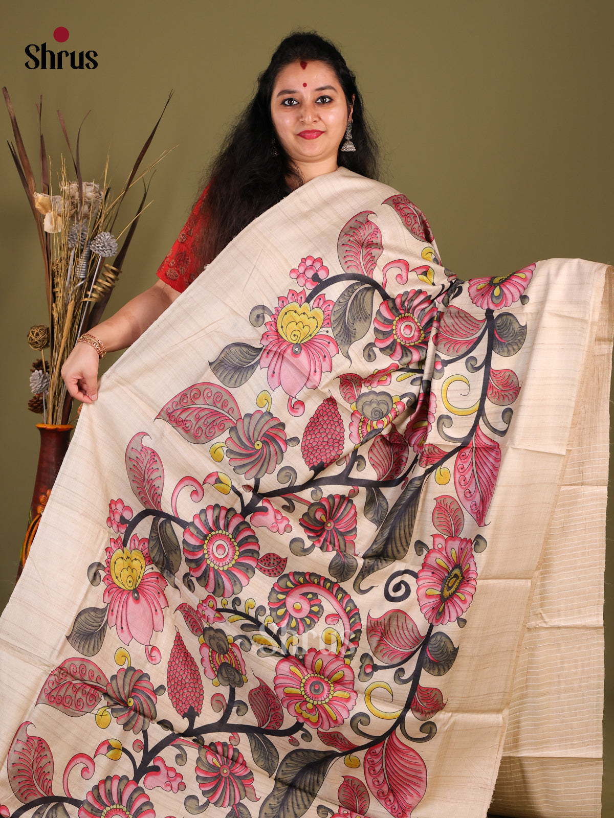 Cream(Single Tone)- Tussar Saree