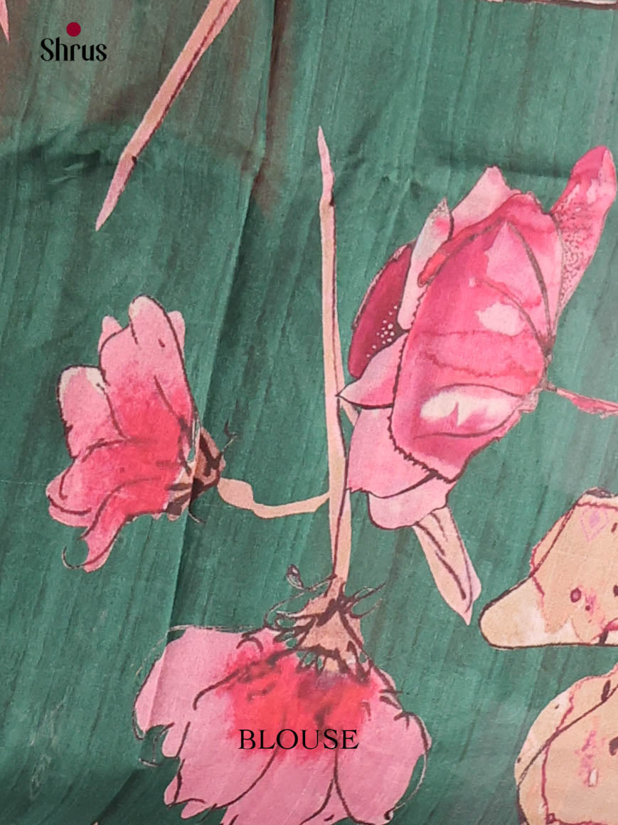 Cream & Green - Moonga Silk Saree