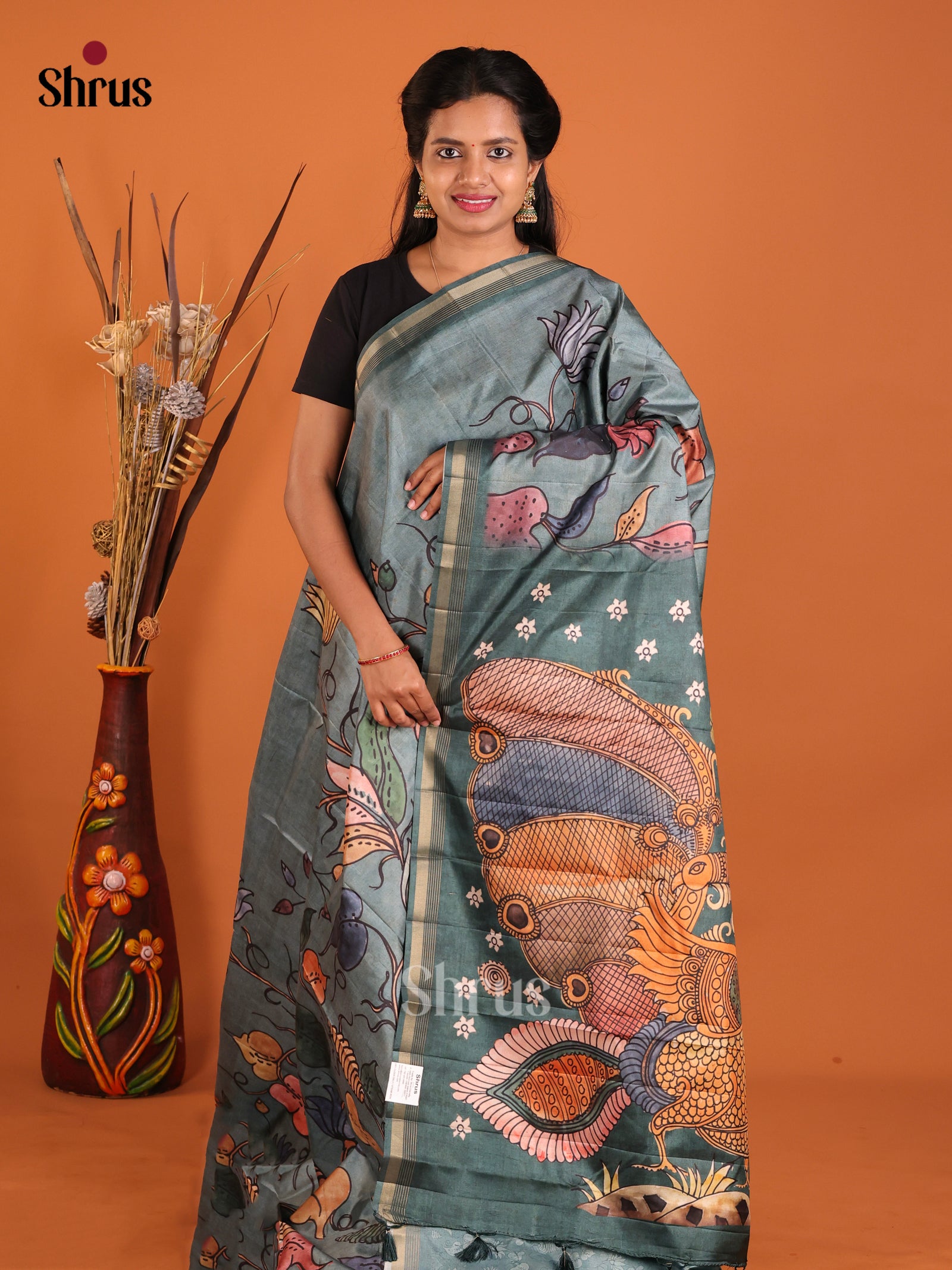 Grey Green - Moonga Silk Saree