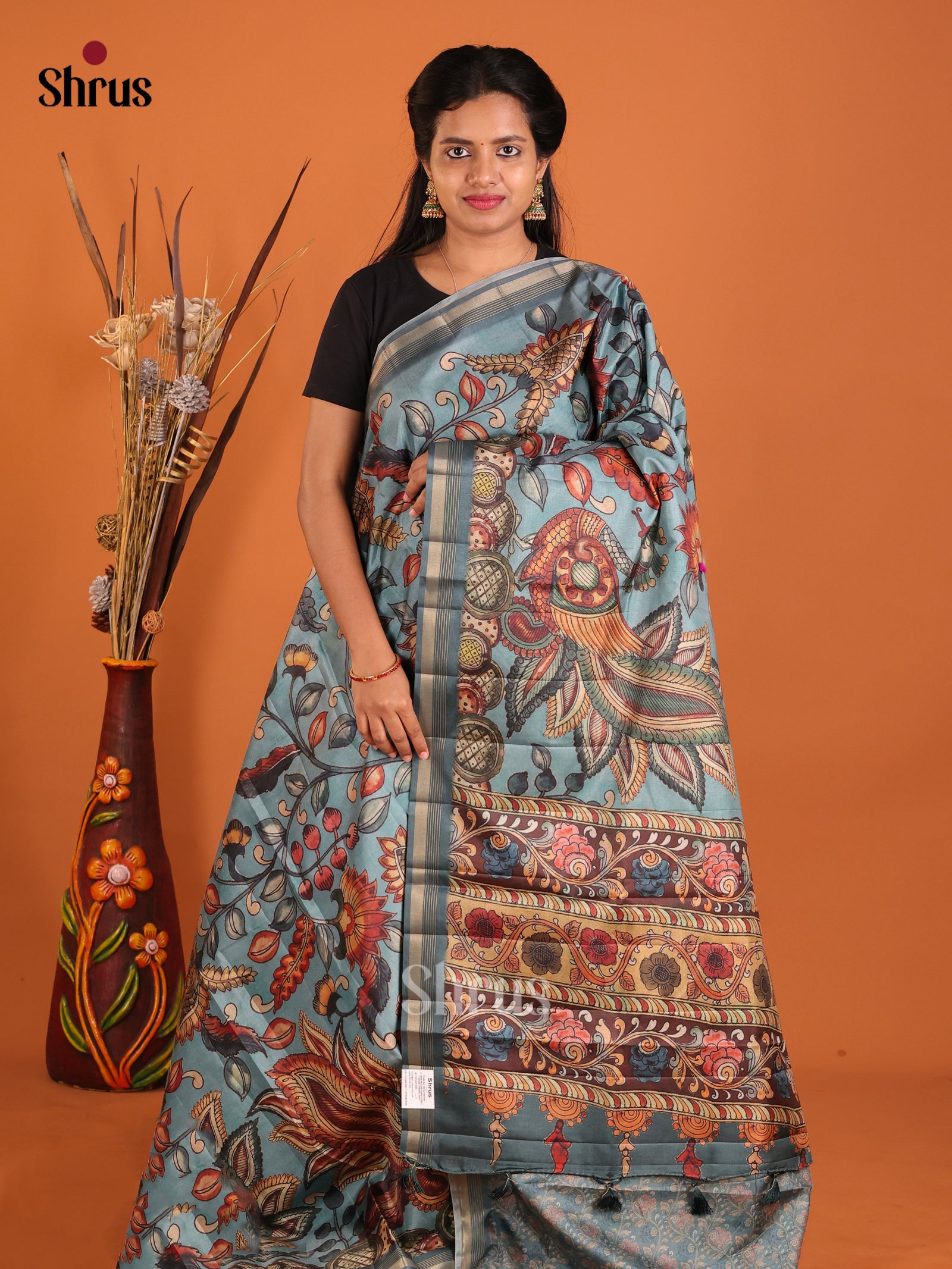 Blue - Moonga Silk Saree