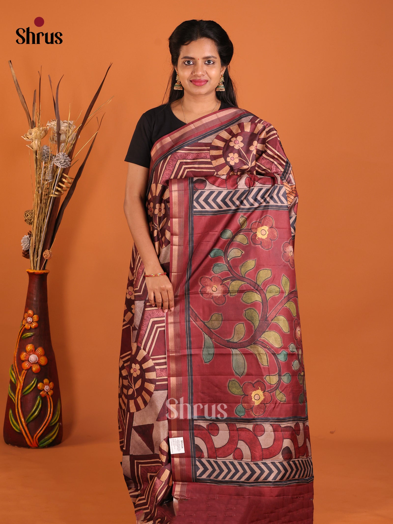 Maroon - Moonga Silk Saree