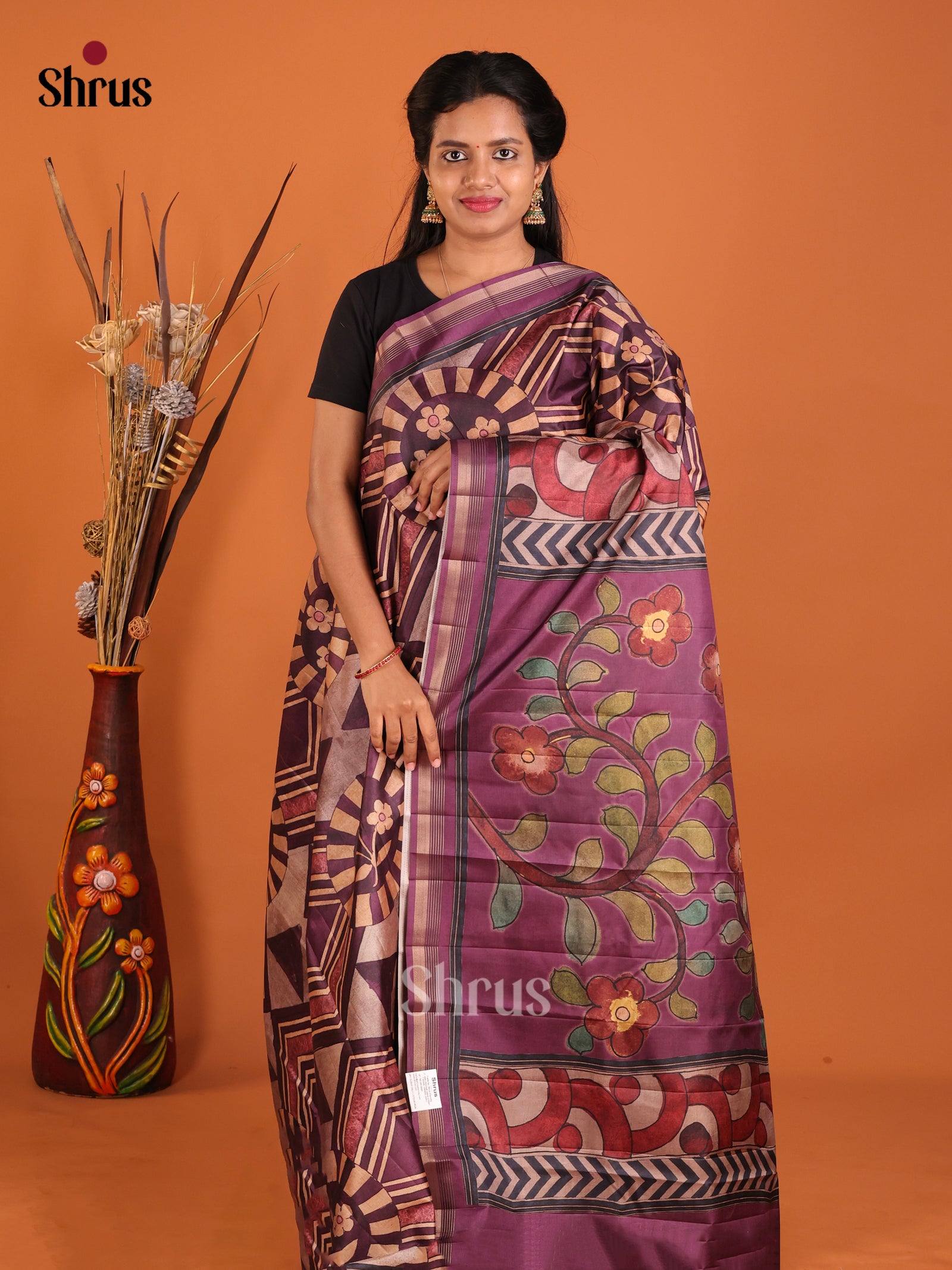 Purple - Moonga Silk Saree