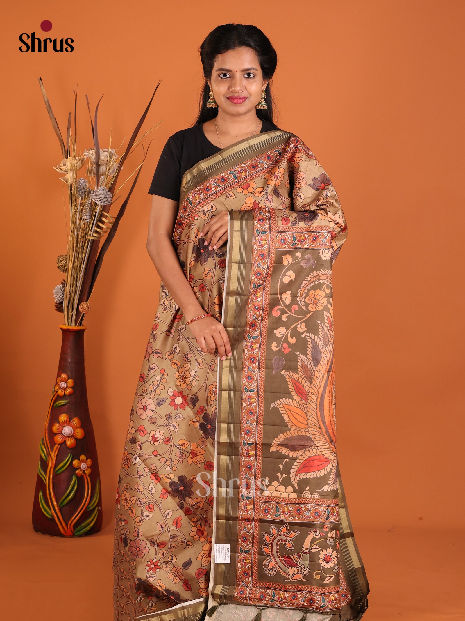Light Brown & Brown - Moonga Silk Saree