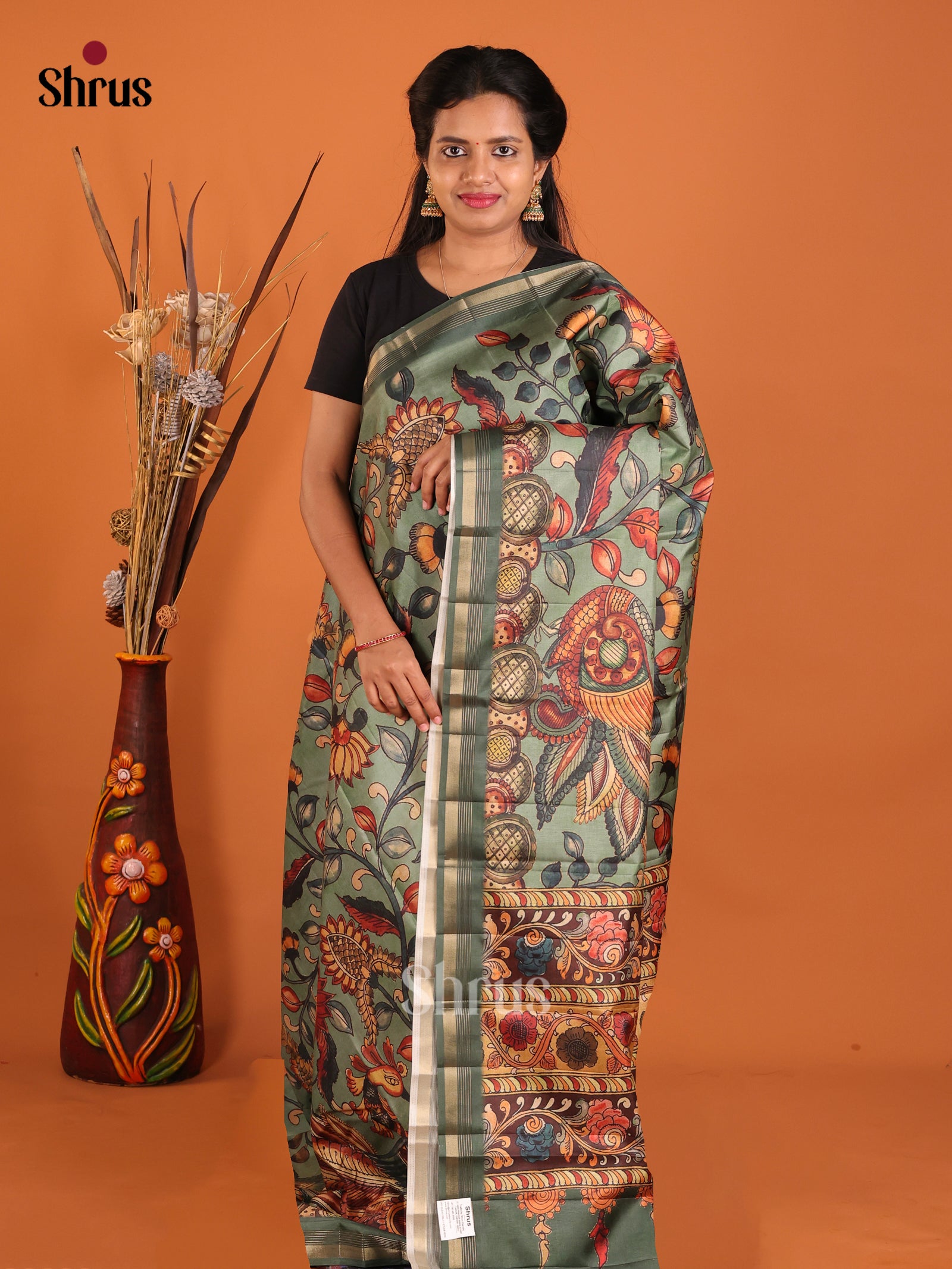 Grey Green - Moonga Silk Saree