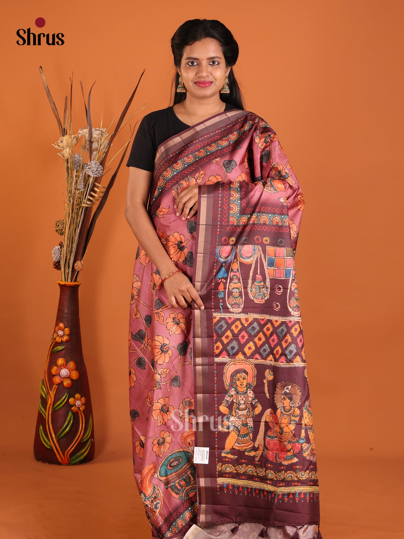 Pink & Maroon - Moonga Silk Saree