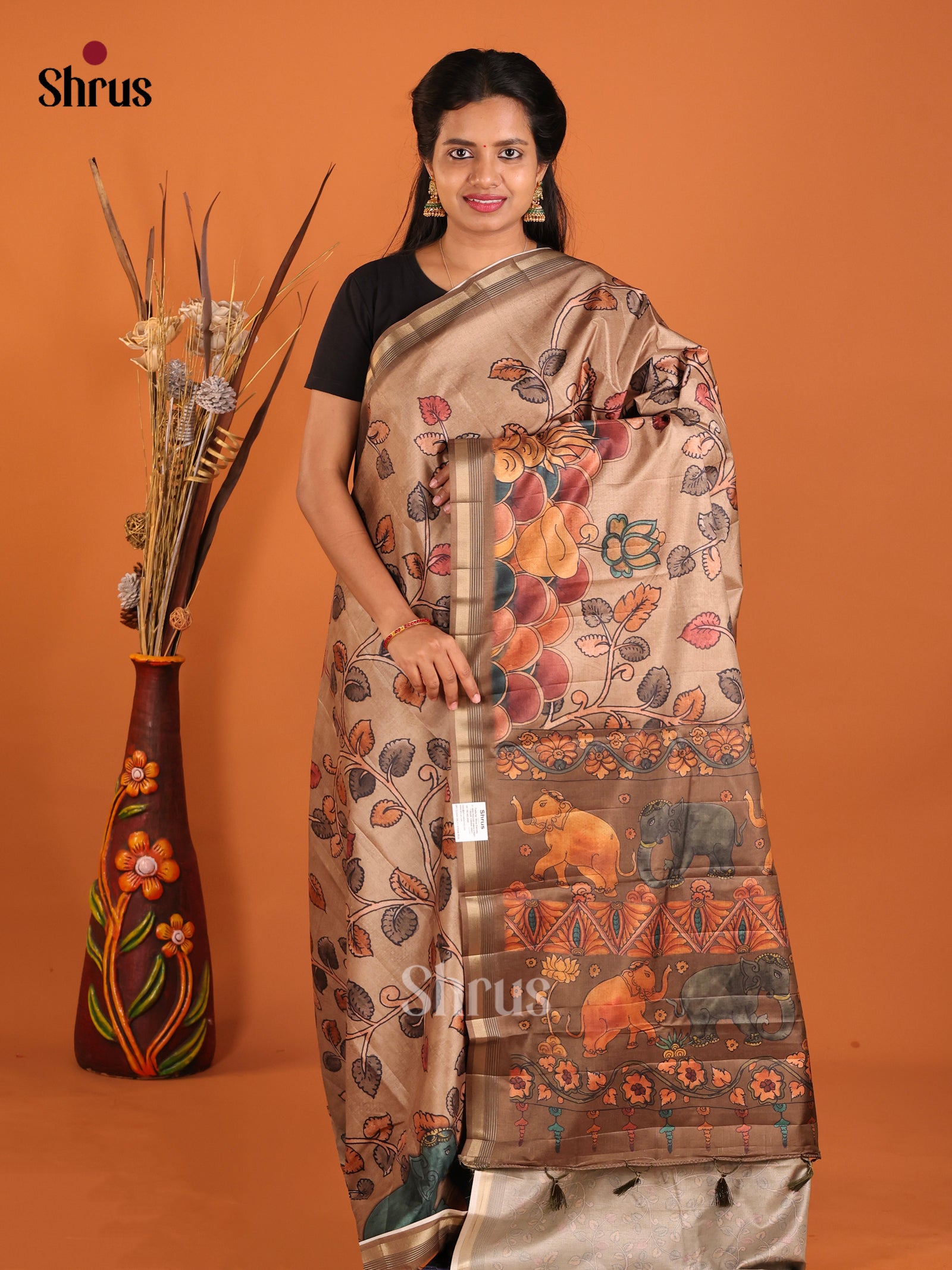 Light Brown - Moonga Silk Saree