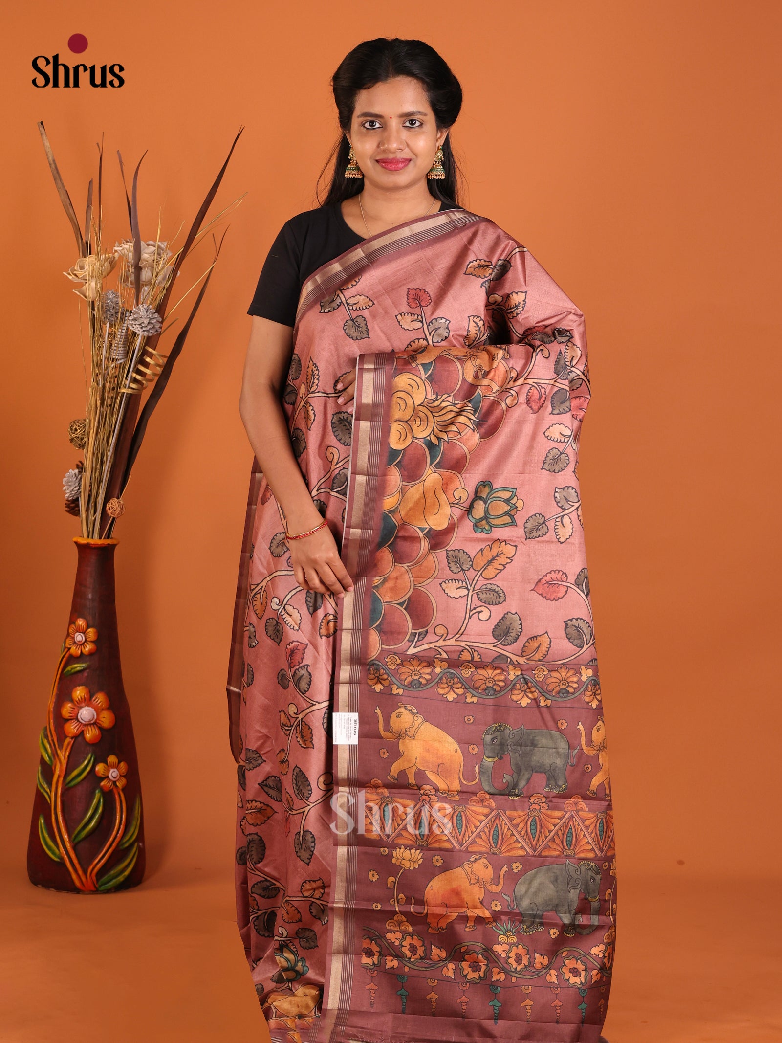 Light & Dark Brown- Moonga Silk Saree