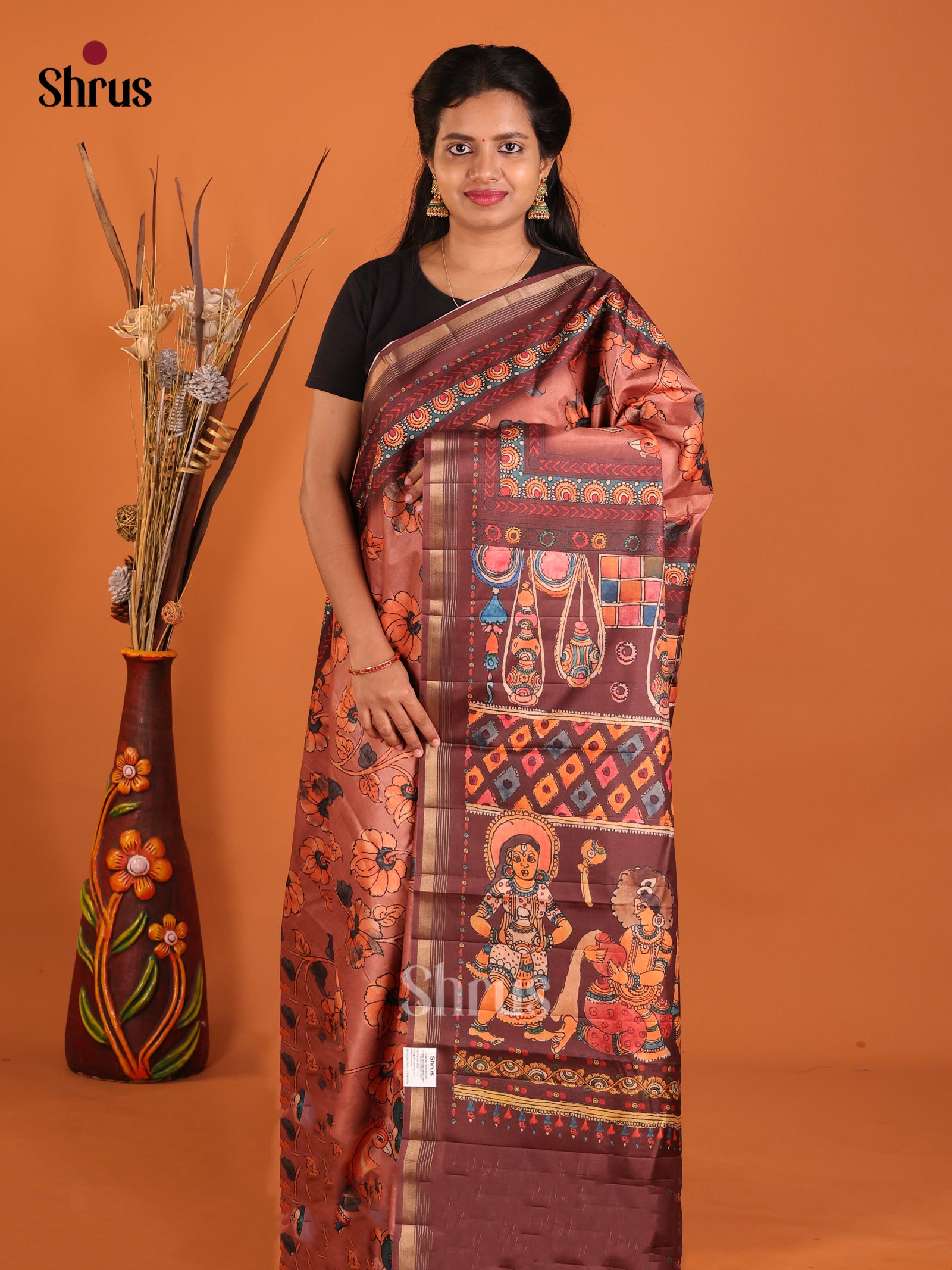 Rust & Brown- Moonga Silk Saree