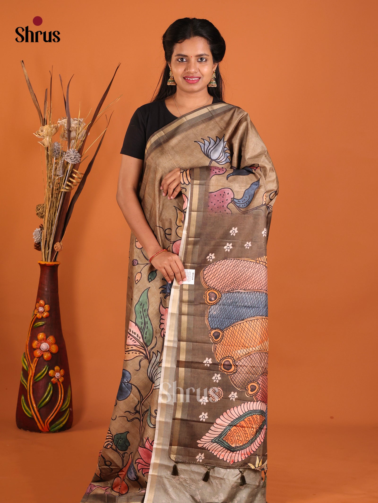 Light Brown & Brown - Moonga Silk Saree