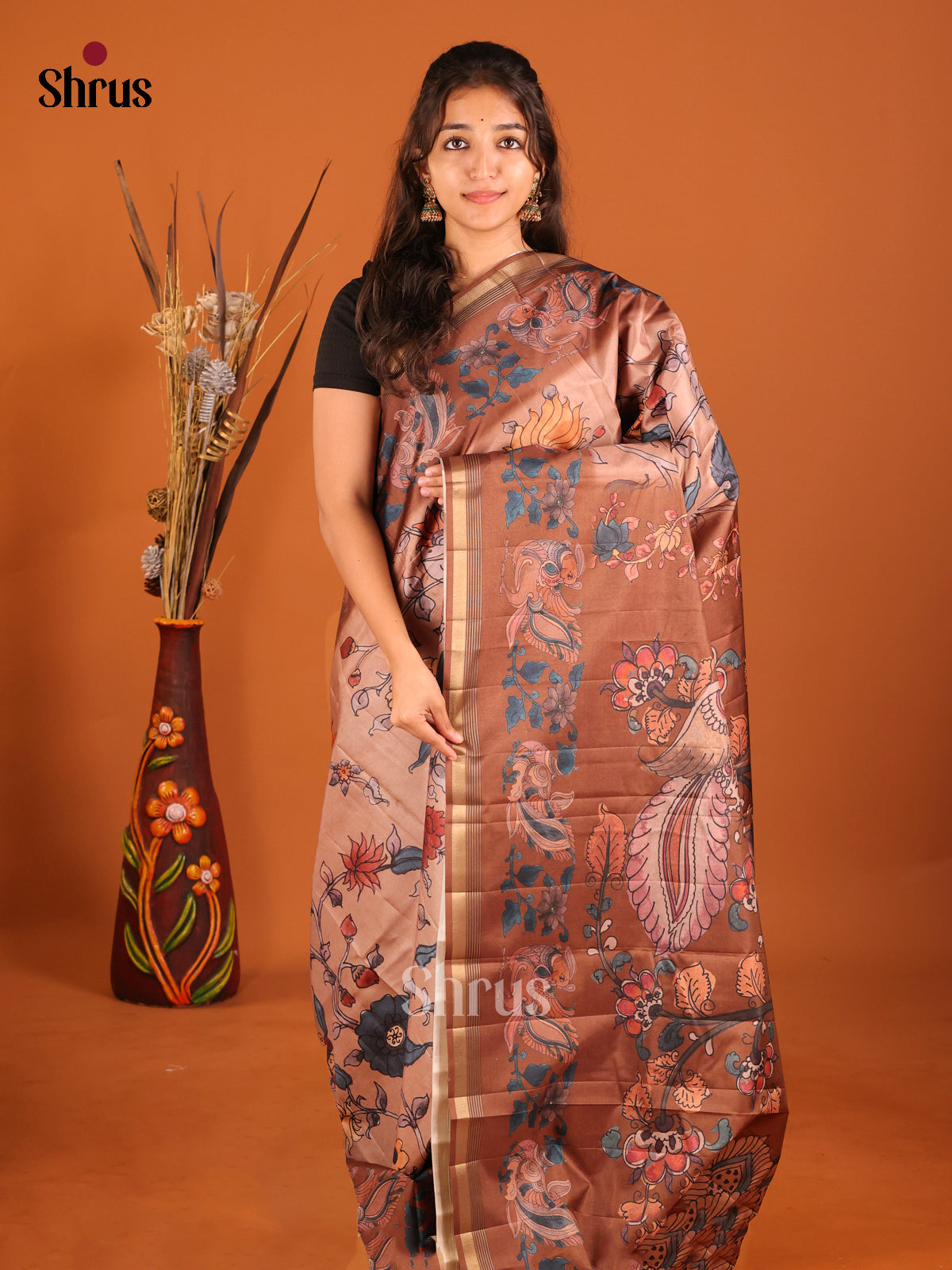 Light Brown & Brown - Moonga Silk Saree