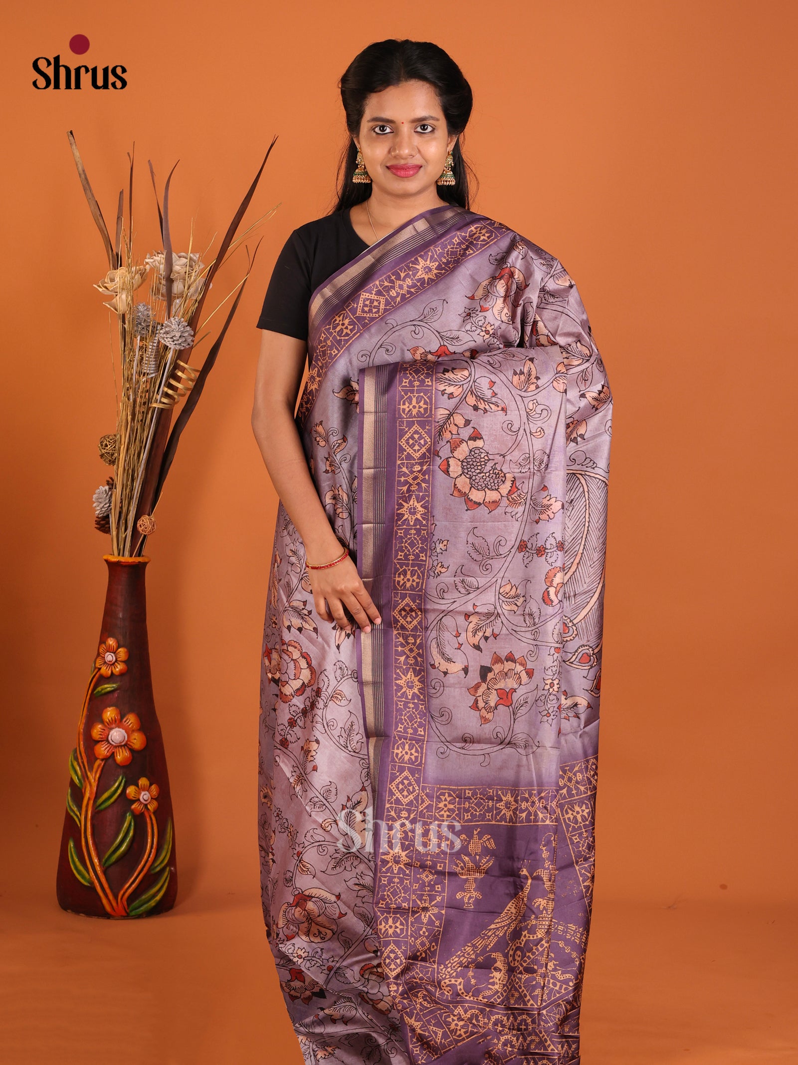 Mild Lavender & Purple - Moonga Silk Saree