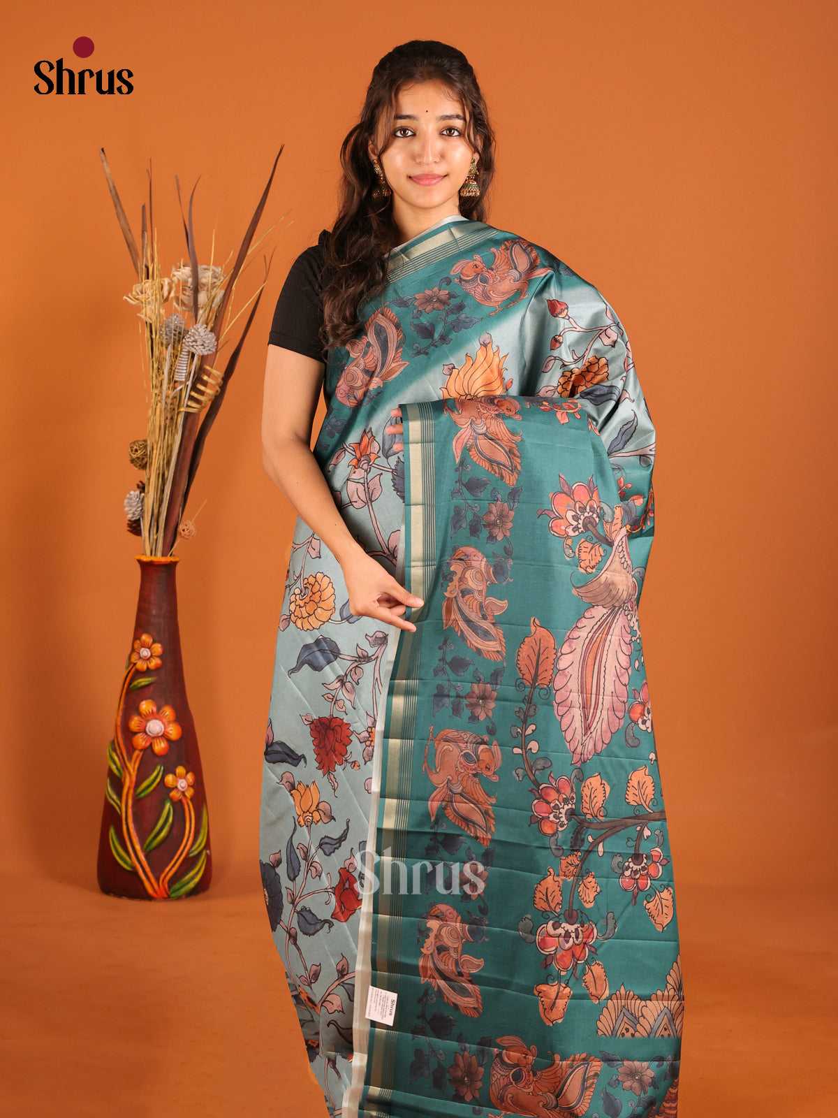Grey & Green- Moonga Silk Saree
