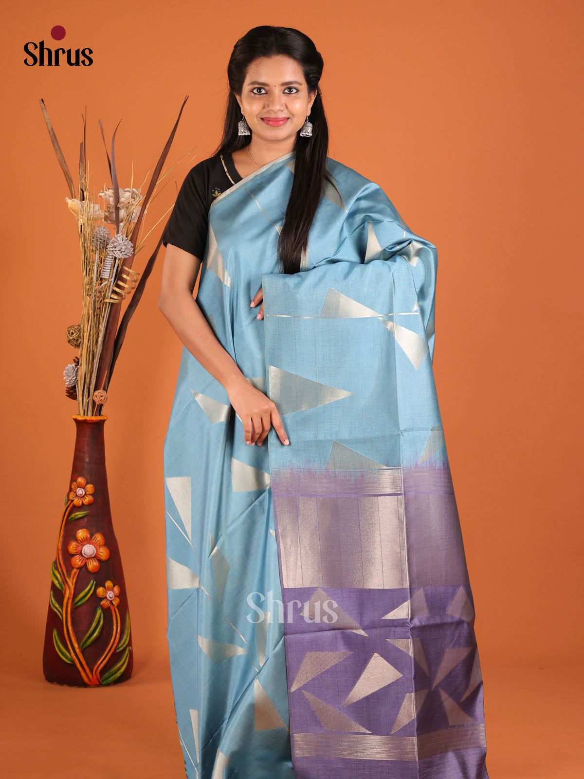 Blue & Lavender - Semi Tussar Saree
