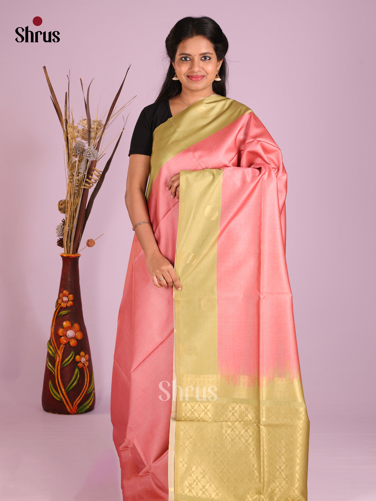 Pink & Green- Semi Tussar Saree