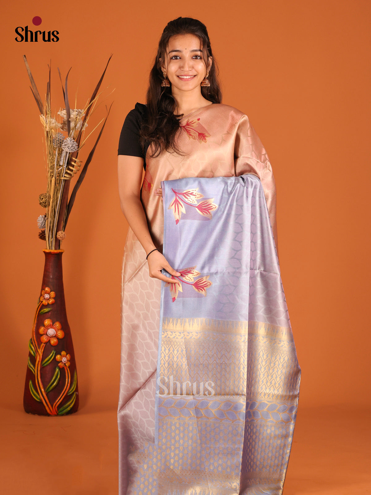 Brown & Blue- Semi Tussar Saree