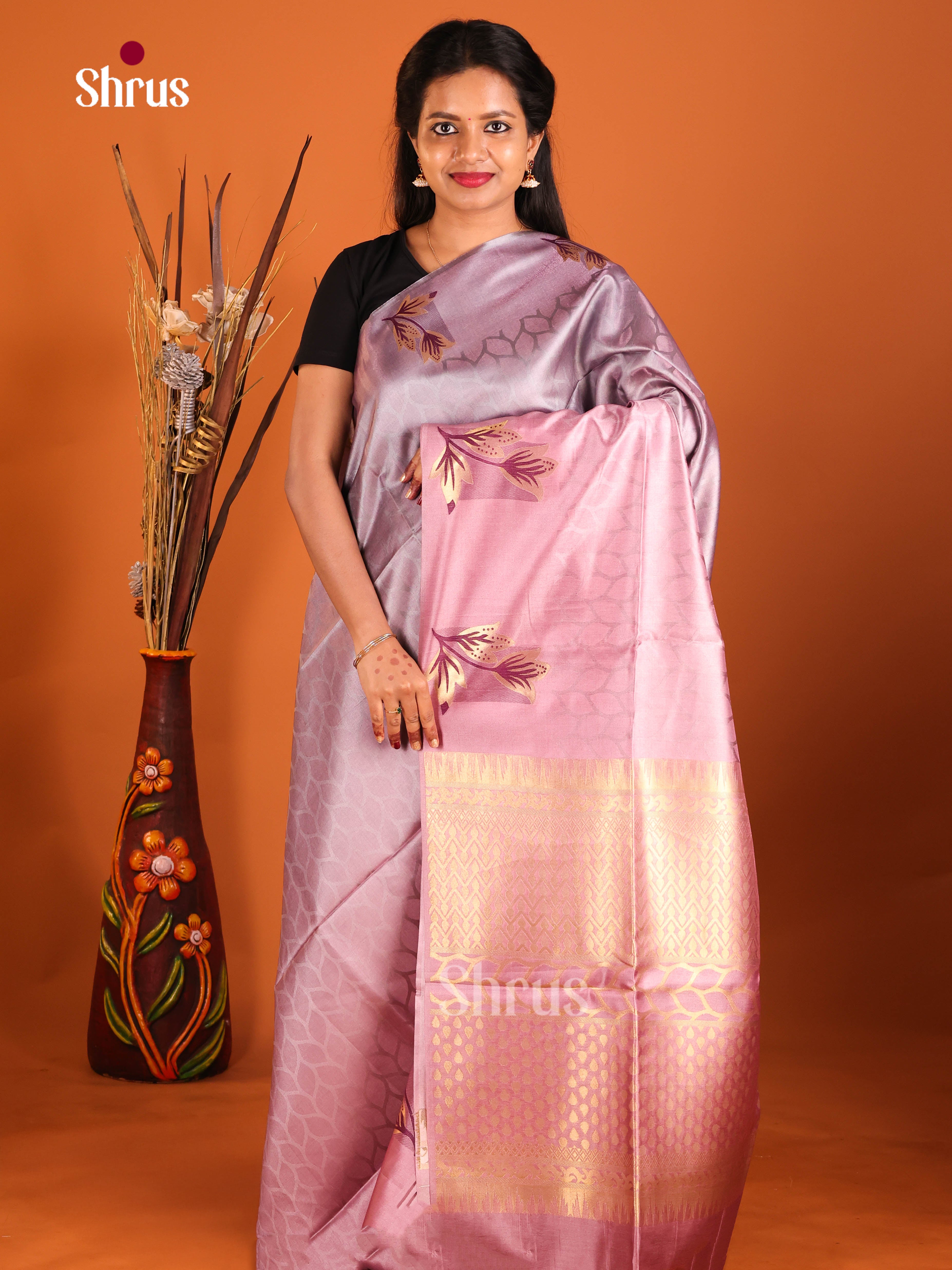 Purple & Lavender - Semi Tussar Saree - Shop on Shrus.com