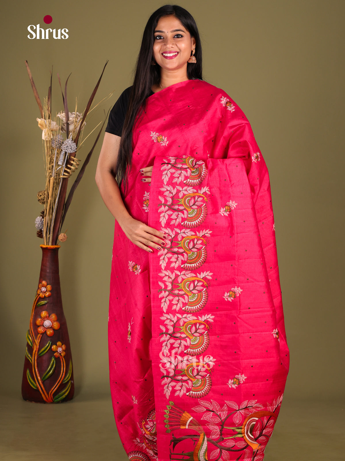 Red - Semi Rawsilk Saree - Shop on Shrus.com