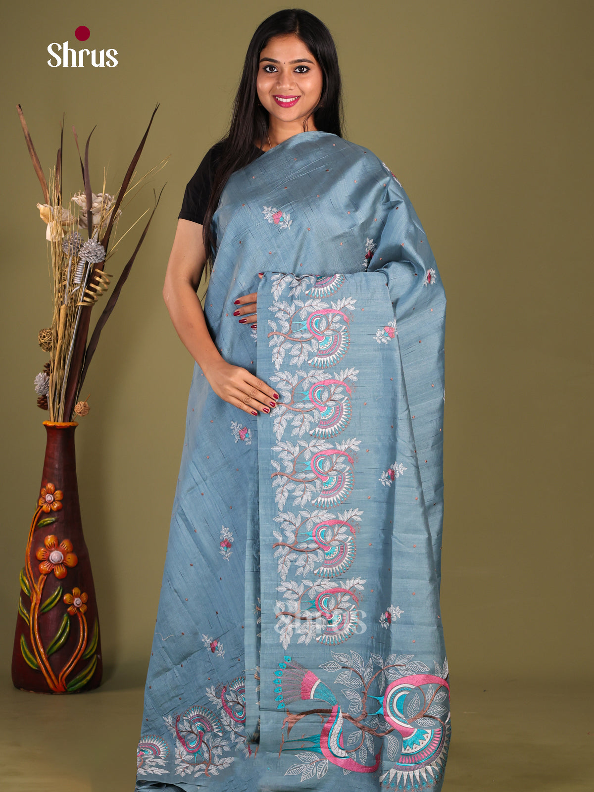 Blue - Semi Rawsilk Saree