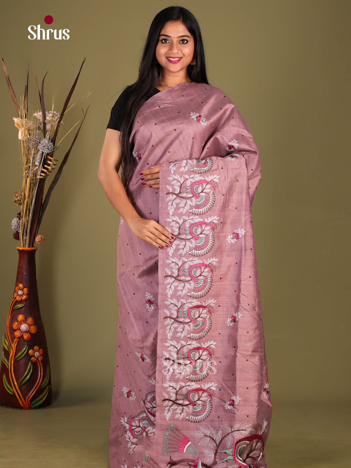 Lavender - Semi Rawsilk Saree - Shop on Shrus.com