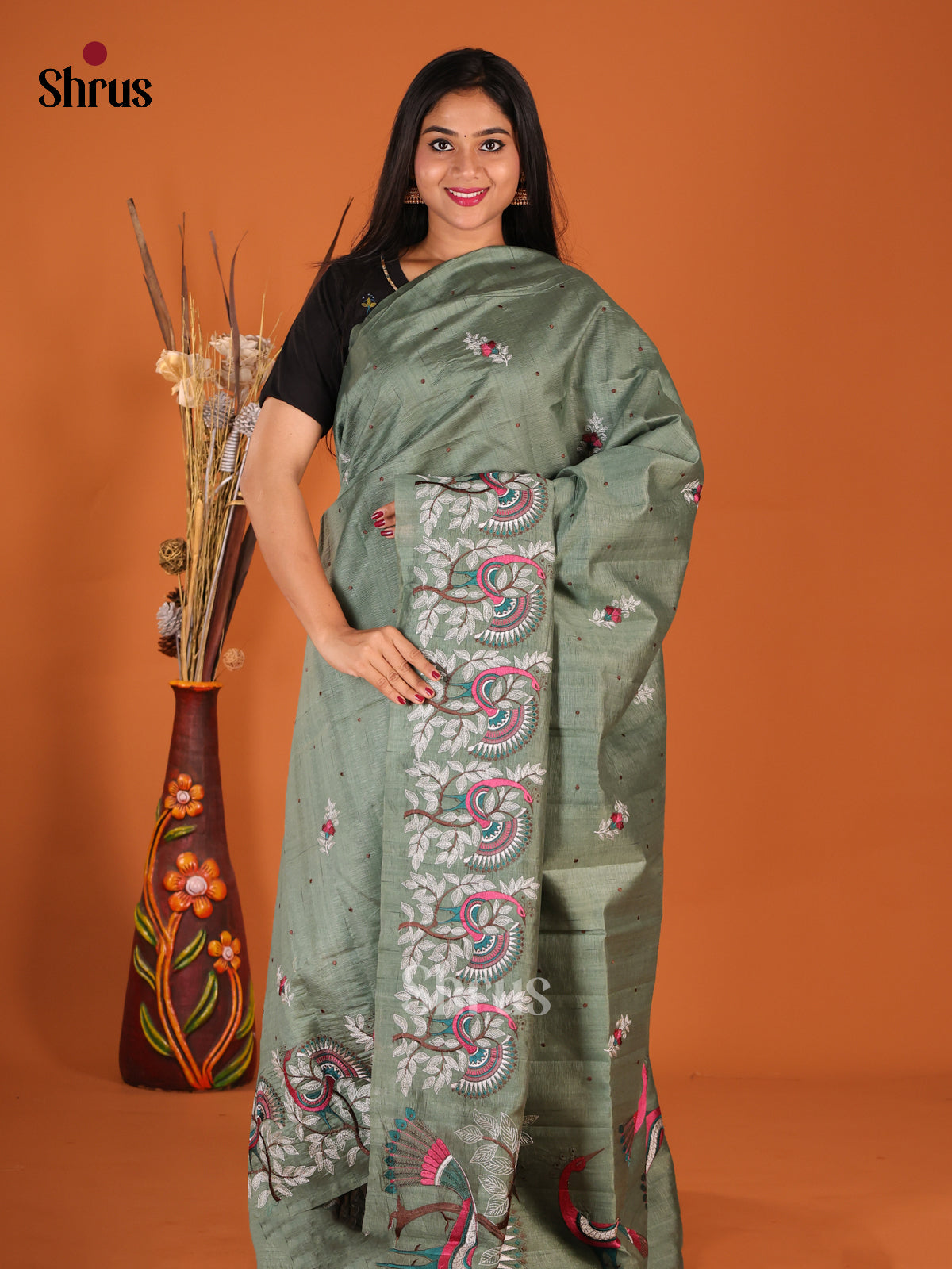 DHS23567 - Semi Rawsilk Saree - Shop on Shrus.com