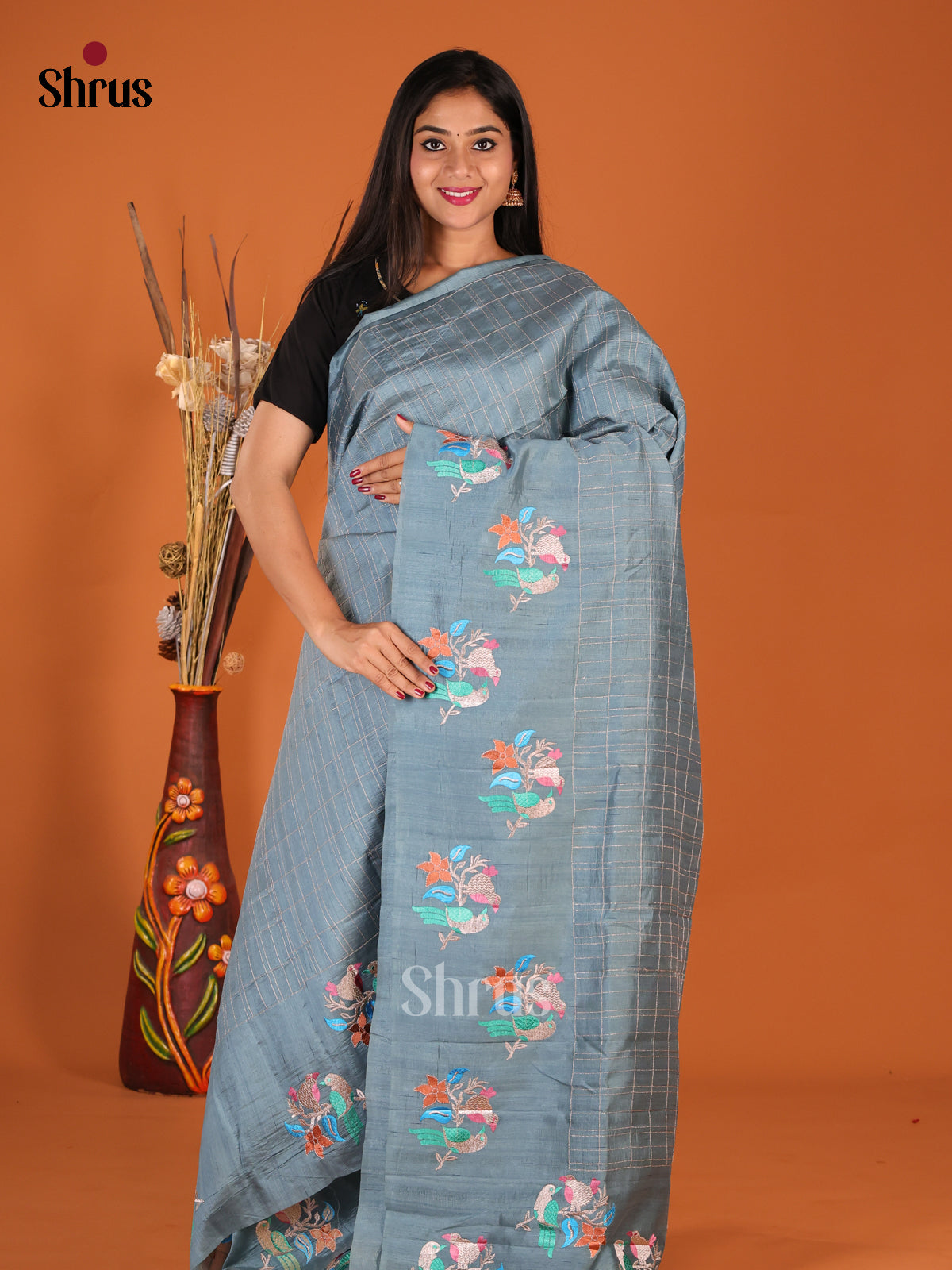 Grey - Semi Rawsilk Saree - Shop on Shrus.com