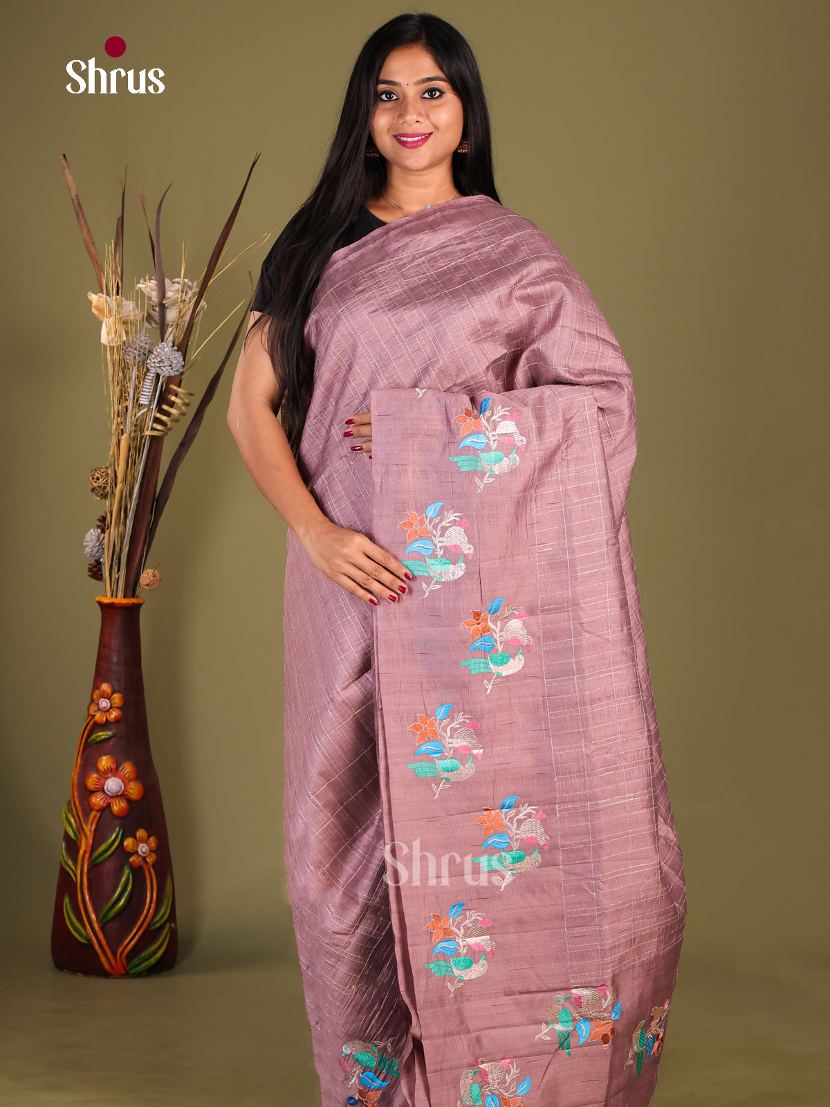 Dark Lavender- Semi Rawsilk Saree - Shop on Shrus.com