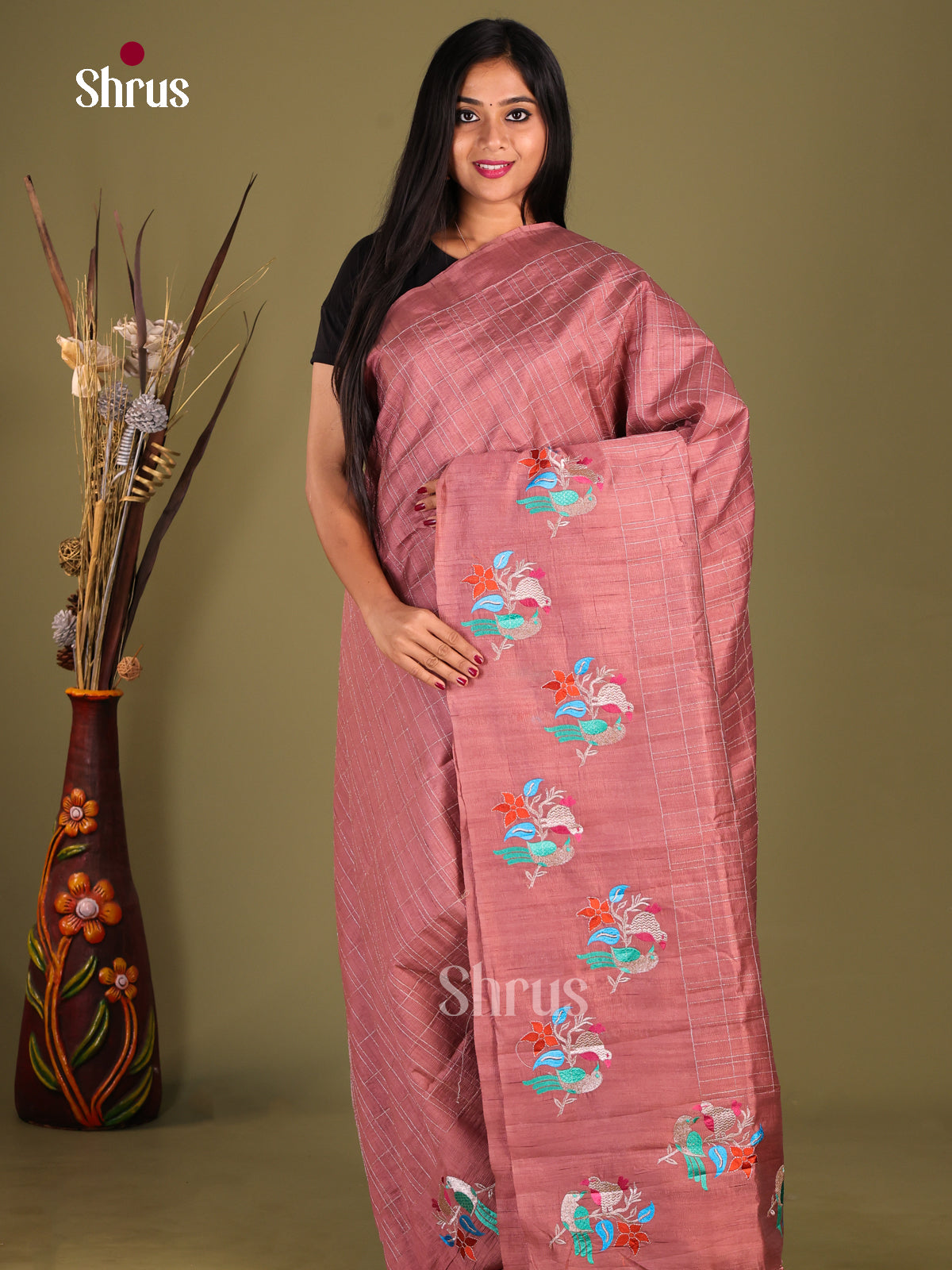 Dusty Brown - Semi Rawsilk Saree - Shop on Shrus.com
