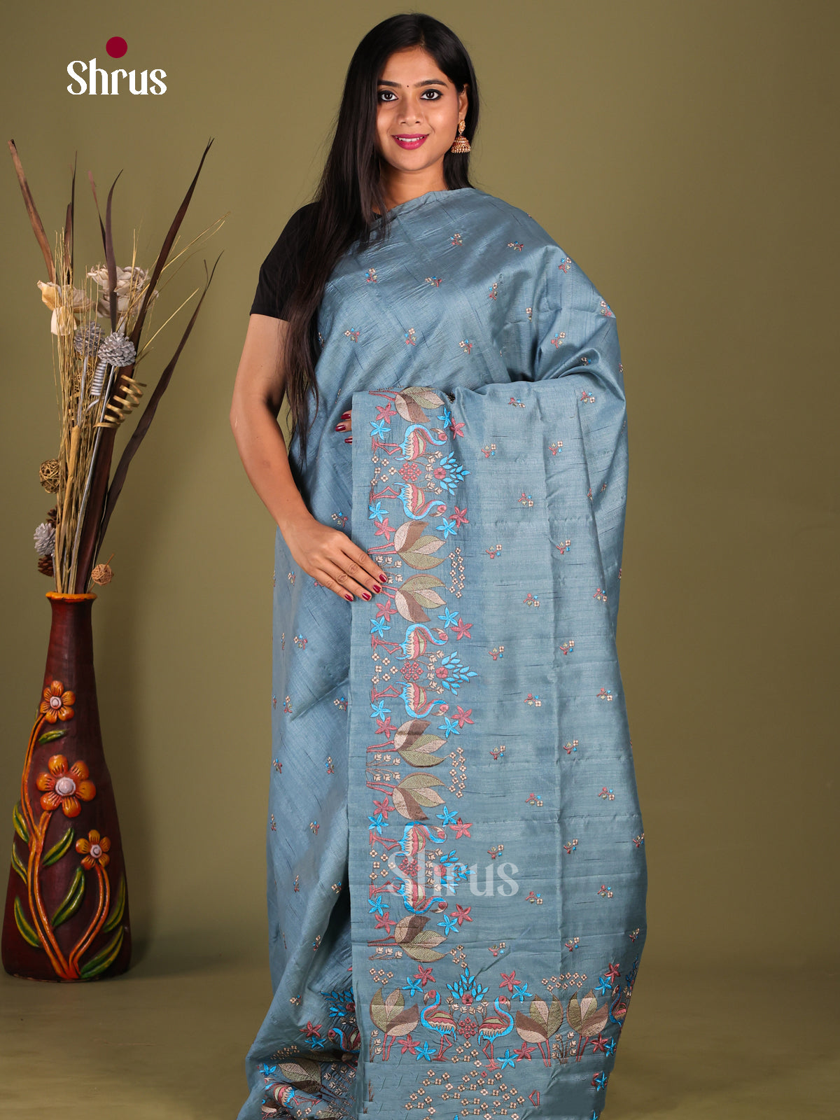 Blue - Semi Rawsilk Saree