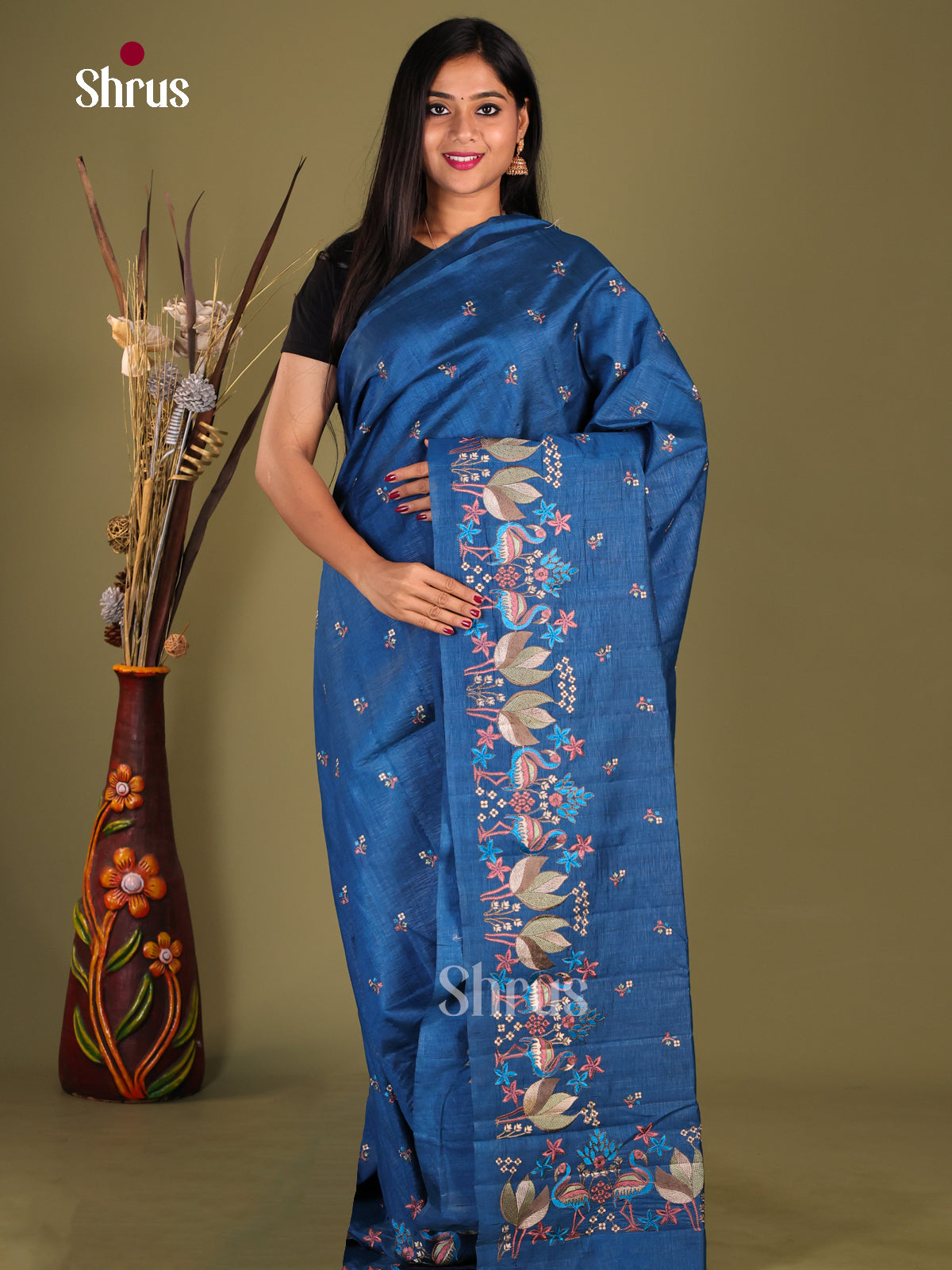 Blue - Semi Rawsilk Saree