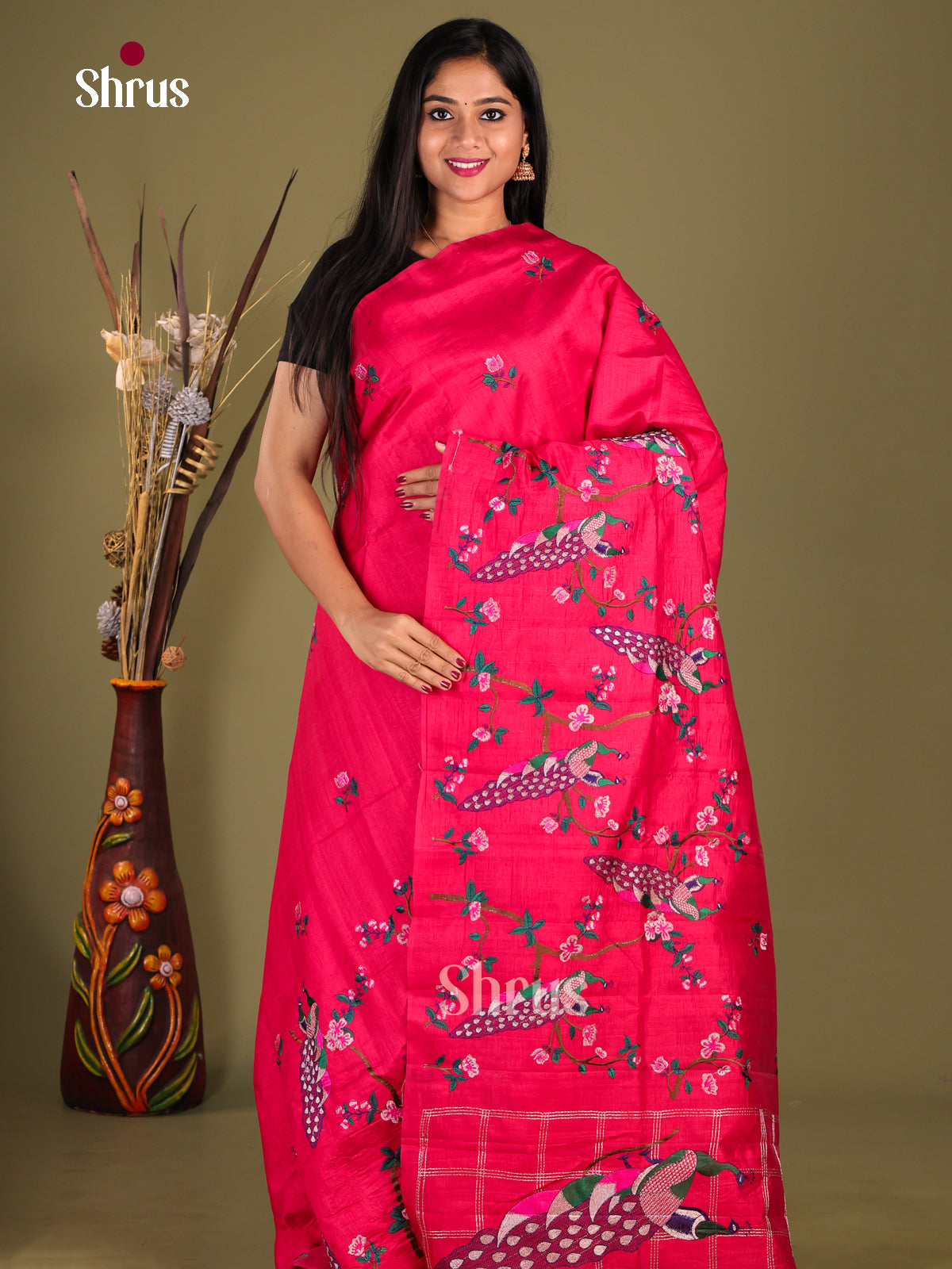 RED - Semi Rawsilk Saree - Shop on Shrus.com