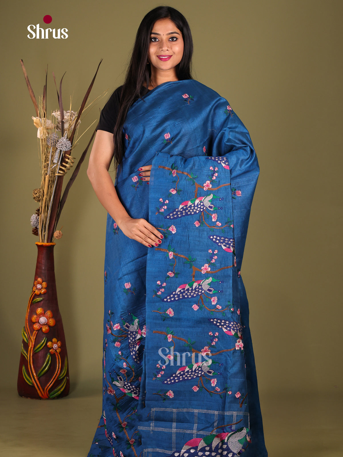 Blue - Semi Rawsilk Saree